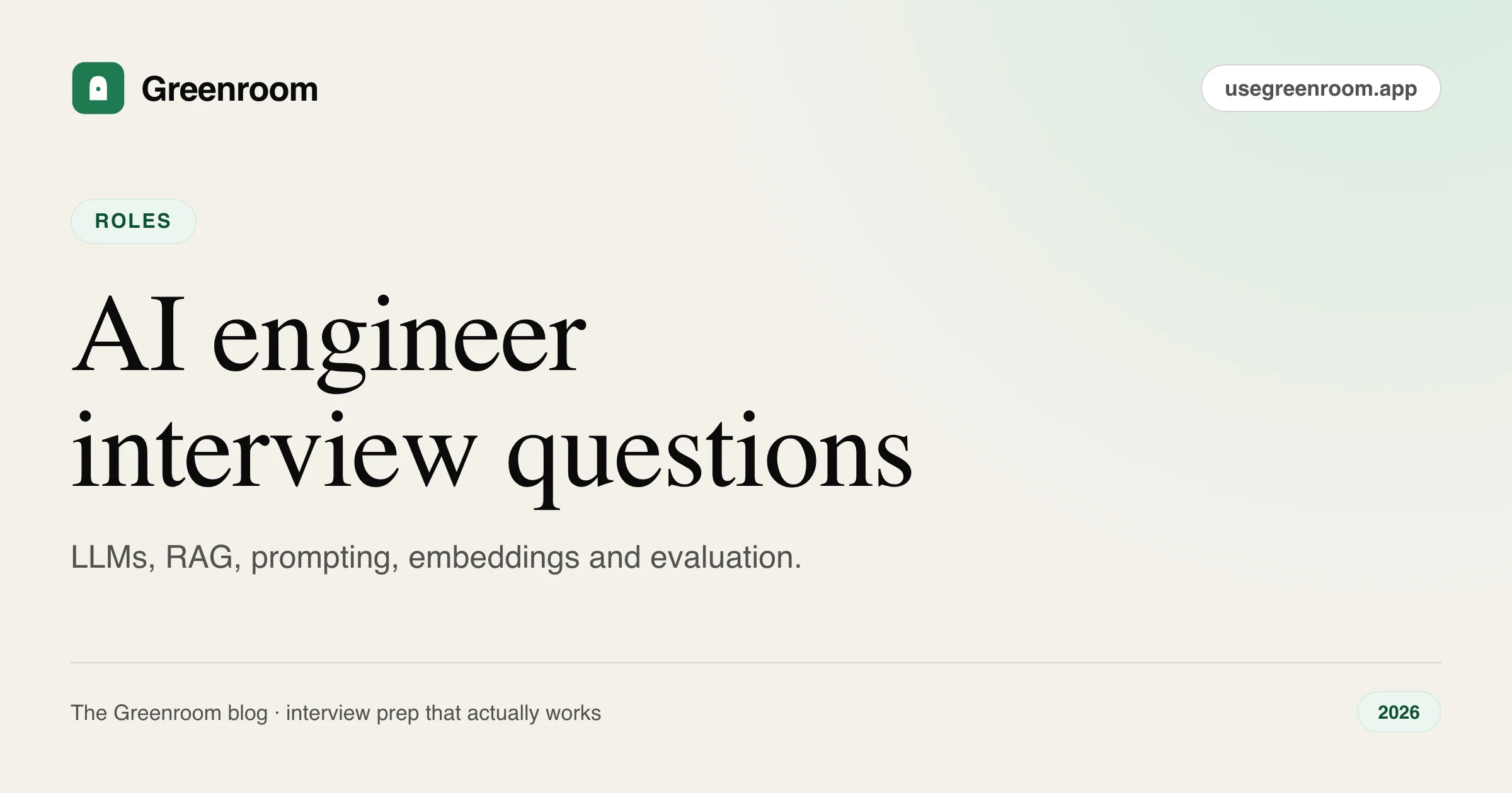 AI engineer interview questions and answers — cover from Greenroom, the AI mock interviewer