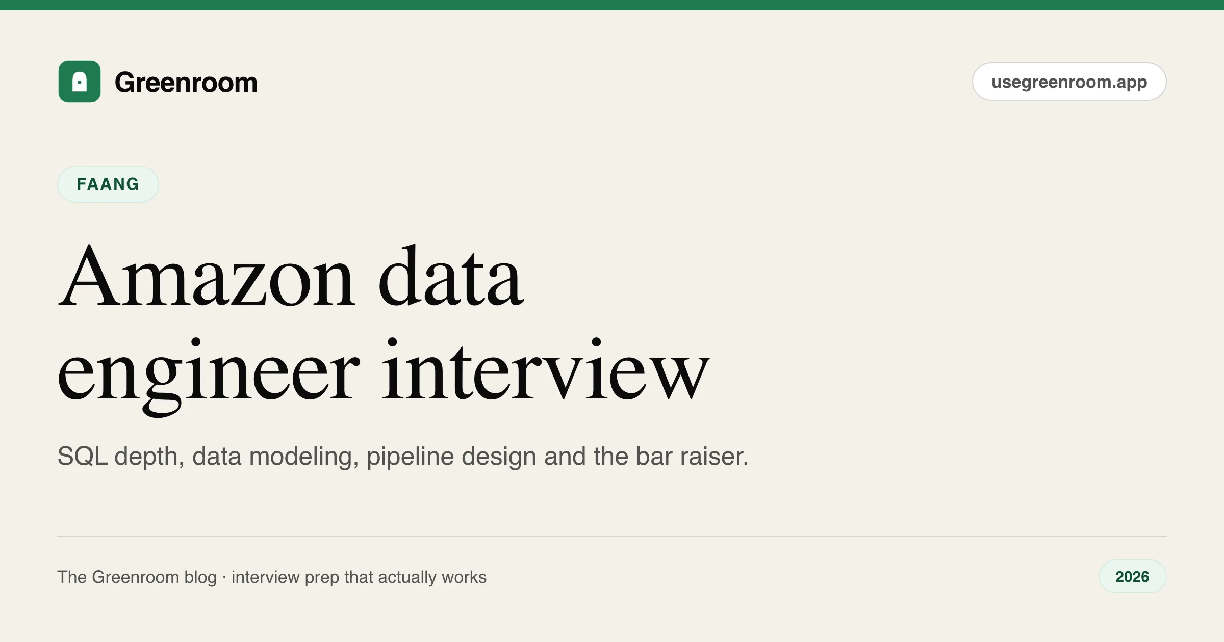 Amazon data engineer interview questions — cover from Greenroom, the AI mock interviewer