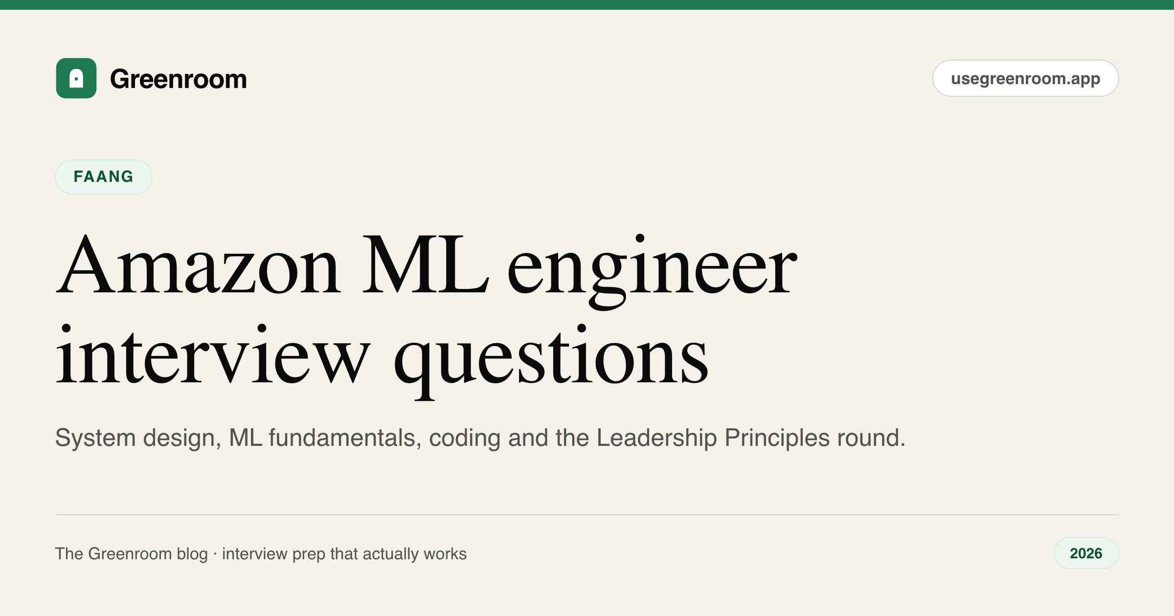 Amazon ML engineer interview questions — cover from Greenroom, the AI mock interviewer