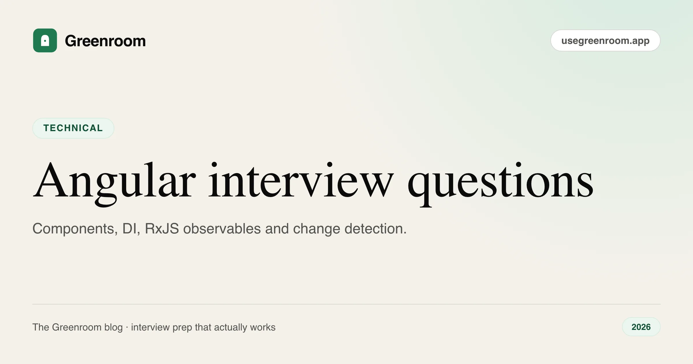 Angular interview questions and answers — cover from Greenroom, the AI mock interviewer