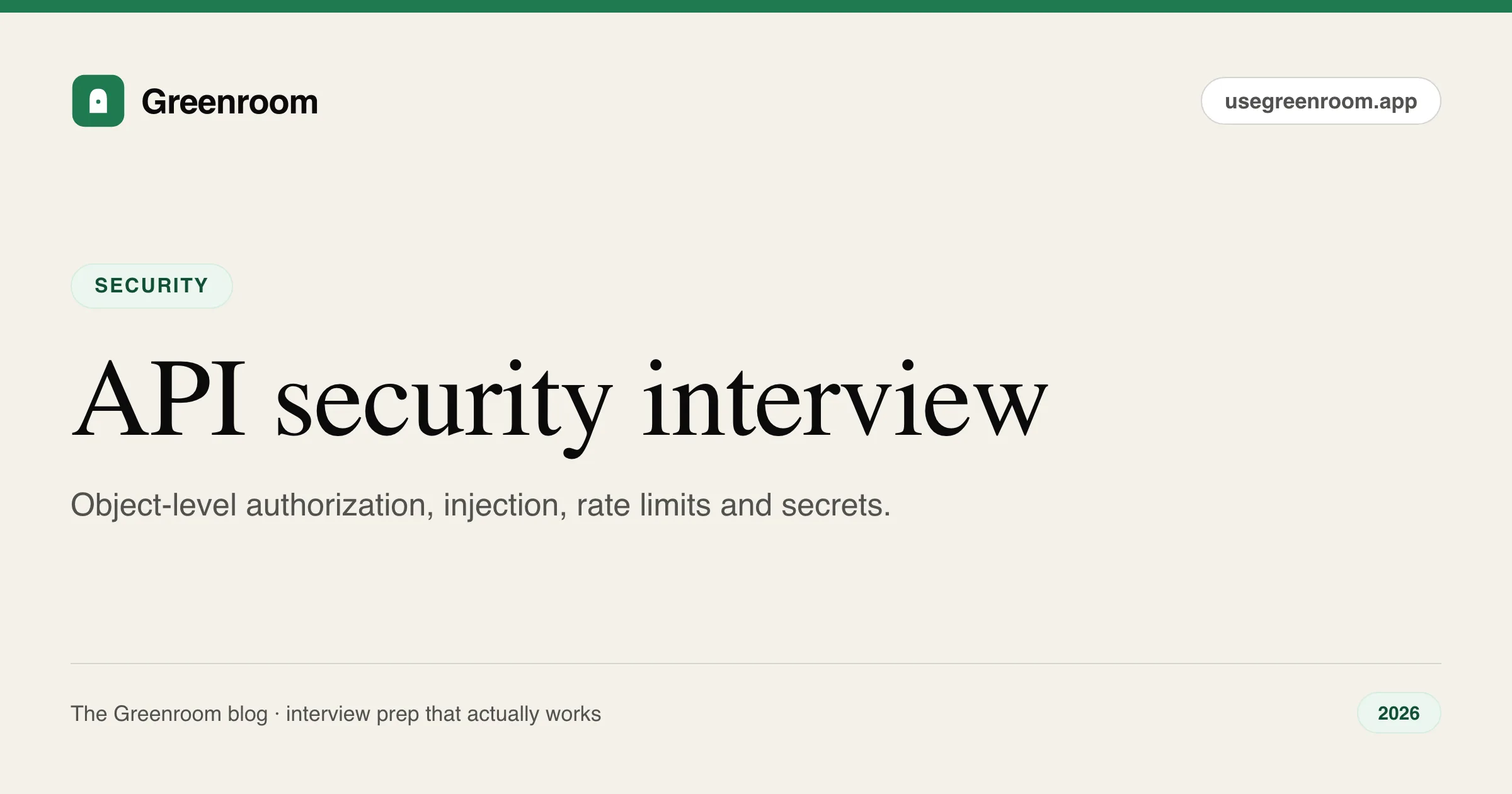 API security interview questions and answers guide — cover from Greenroom, the AI mock interviewer