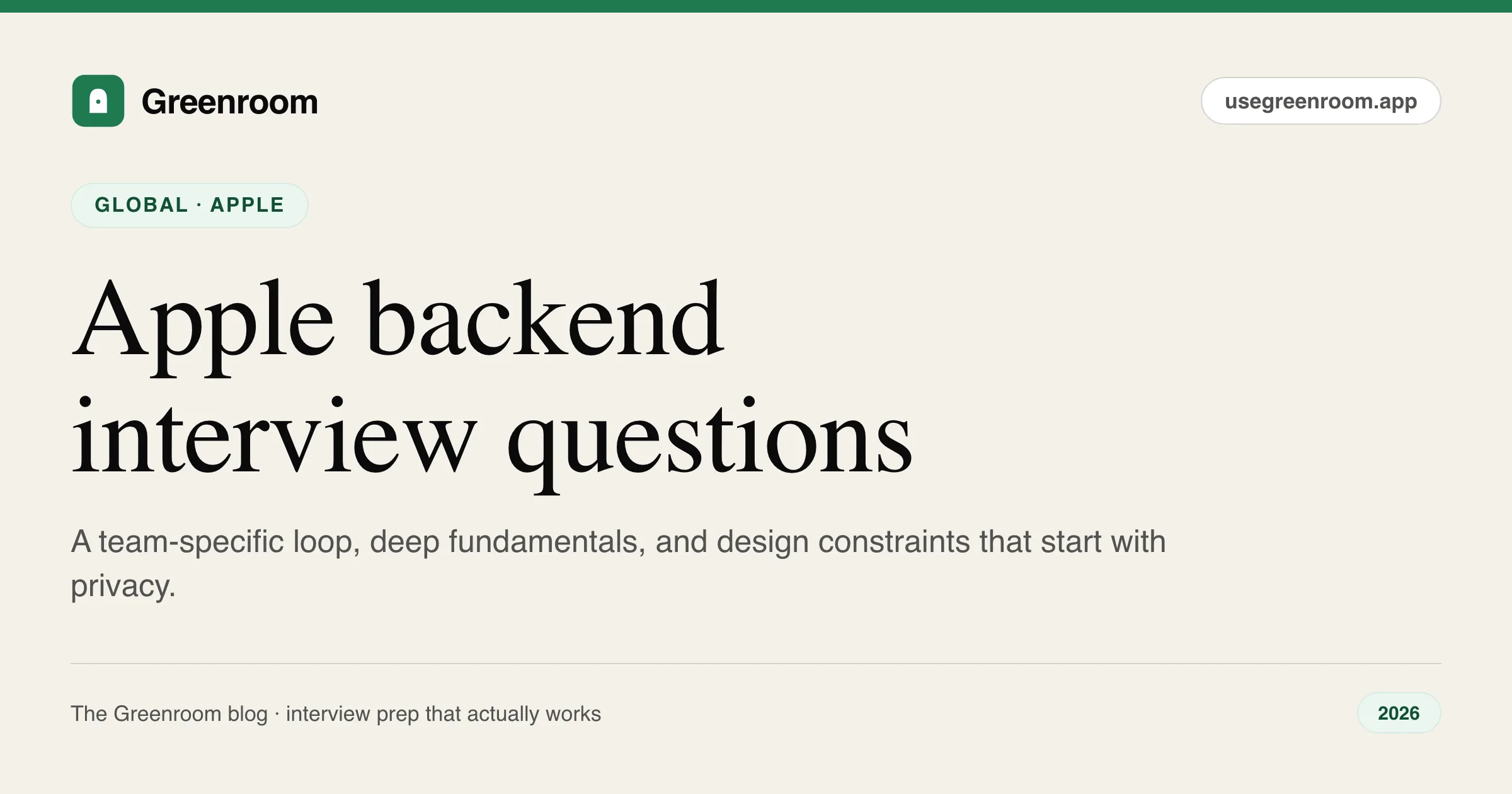 Apple backend interview questions guide — cover from Greenroom, the AI mock interviewer
