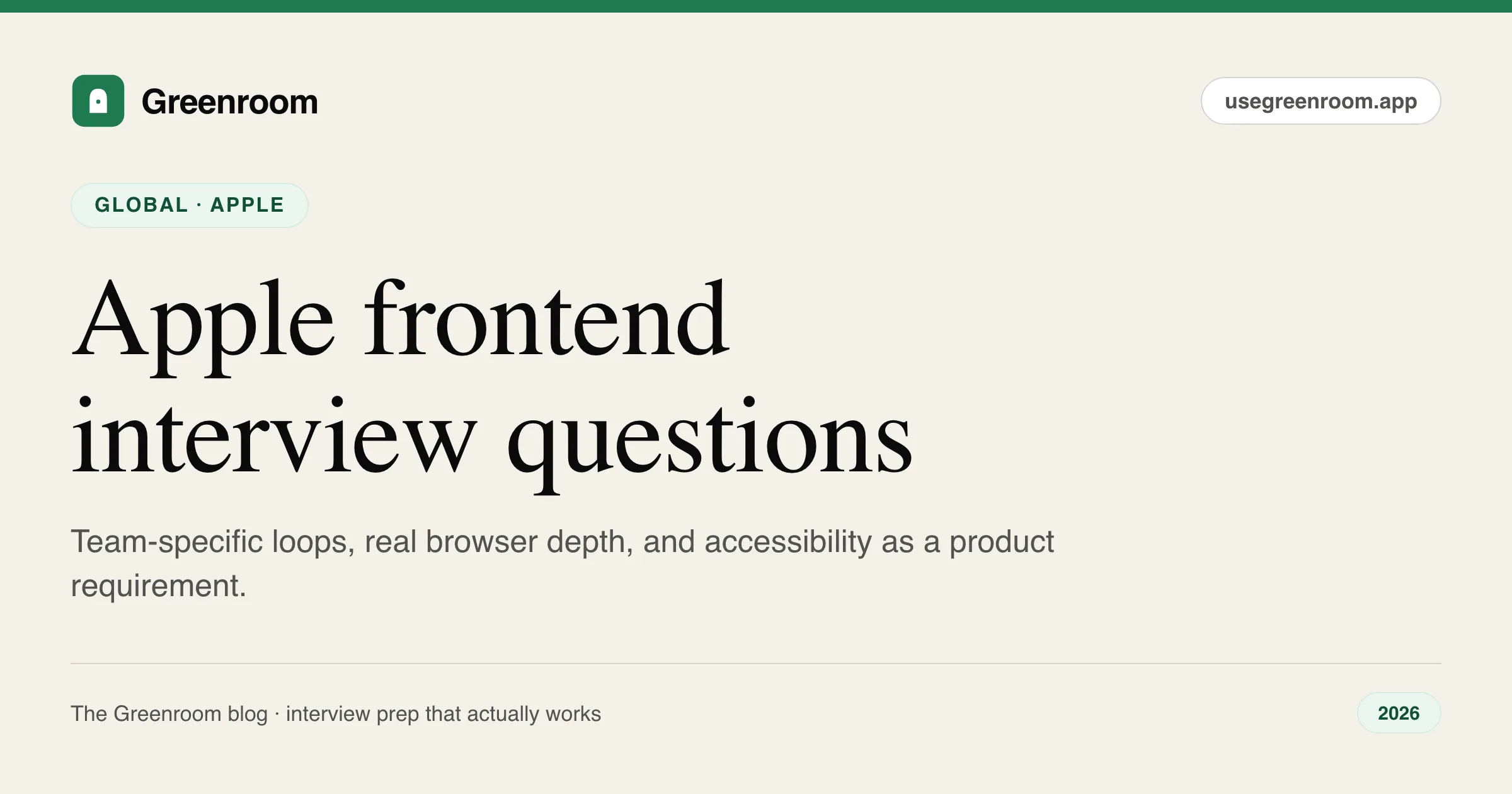 Apple frontend interview questions guide — cover from Greenroom, the AI mock interviewer