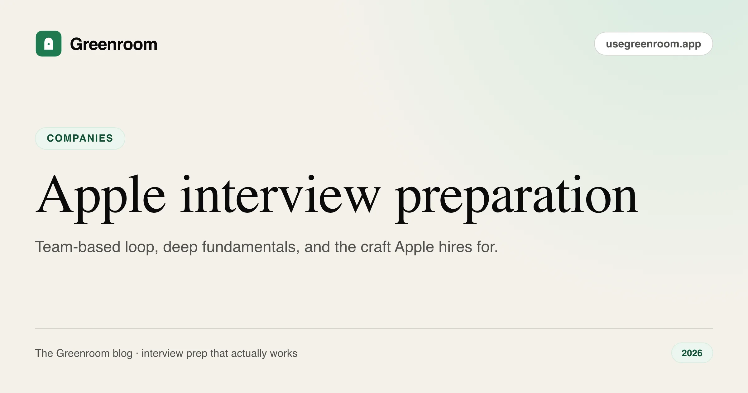 Apple interview preparation guide — cover from Greenroom, the AI mock interviewer