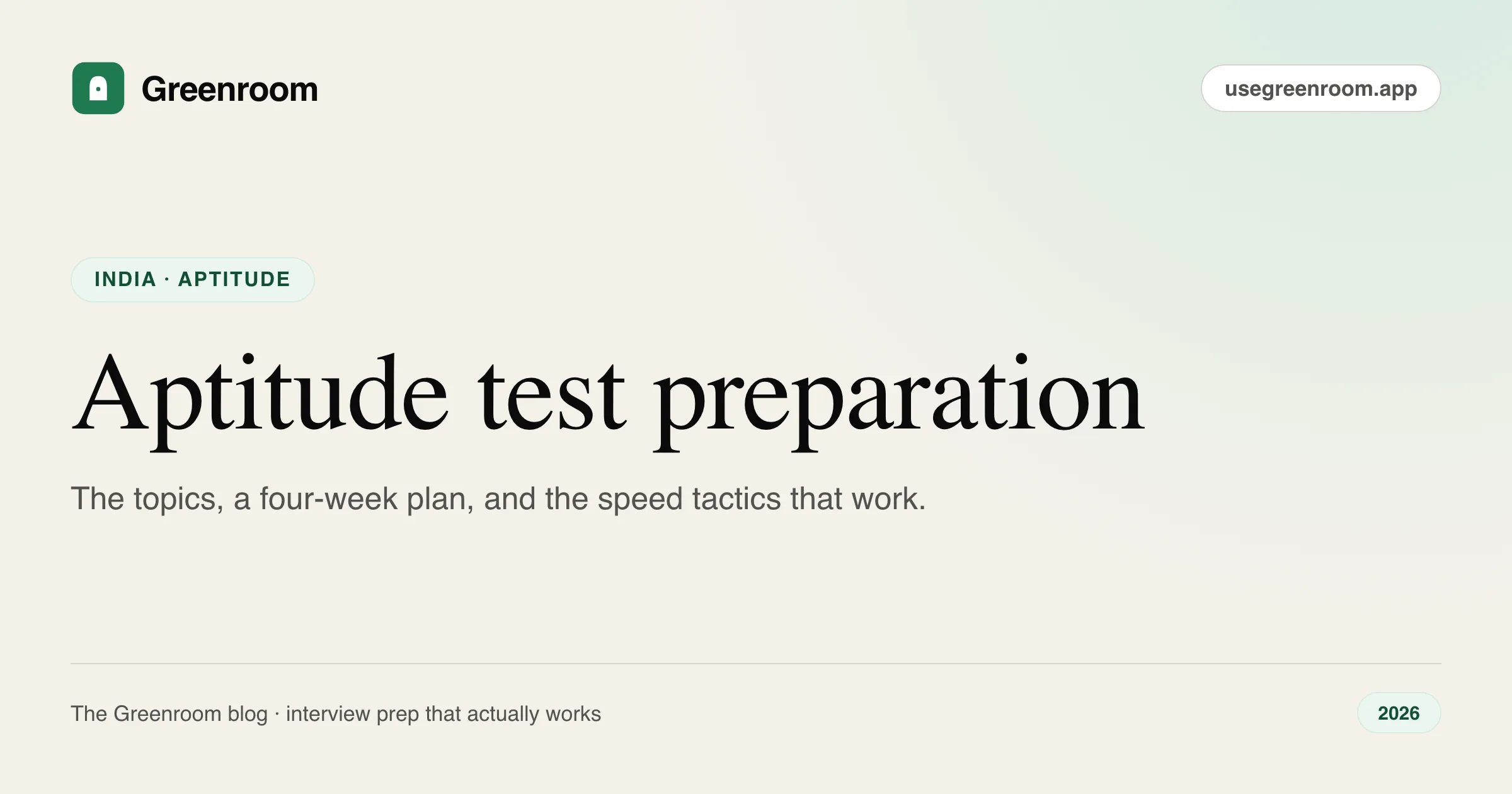 Aptitude test preparation for campus placements — cover from Greenroom, the AI mock interviewer