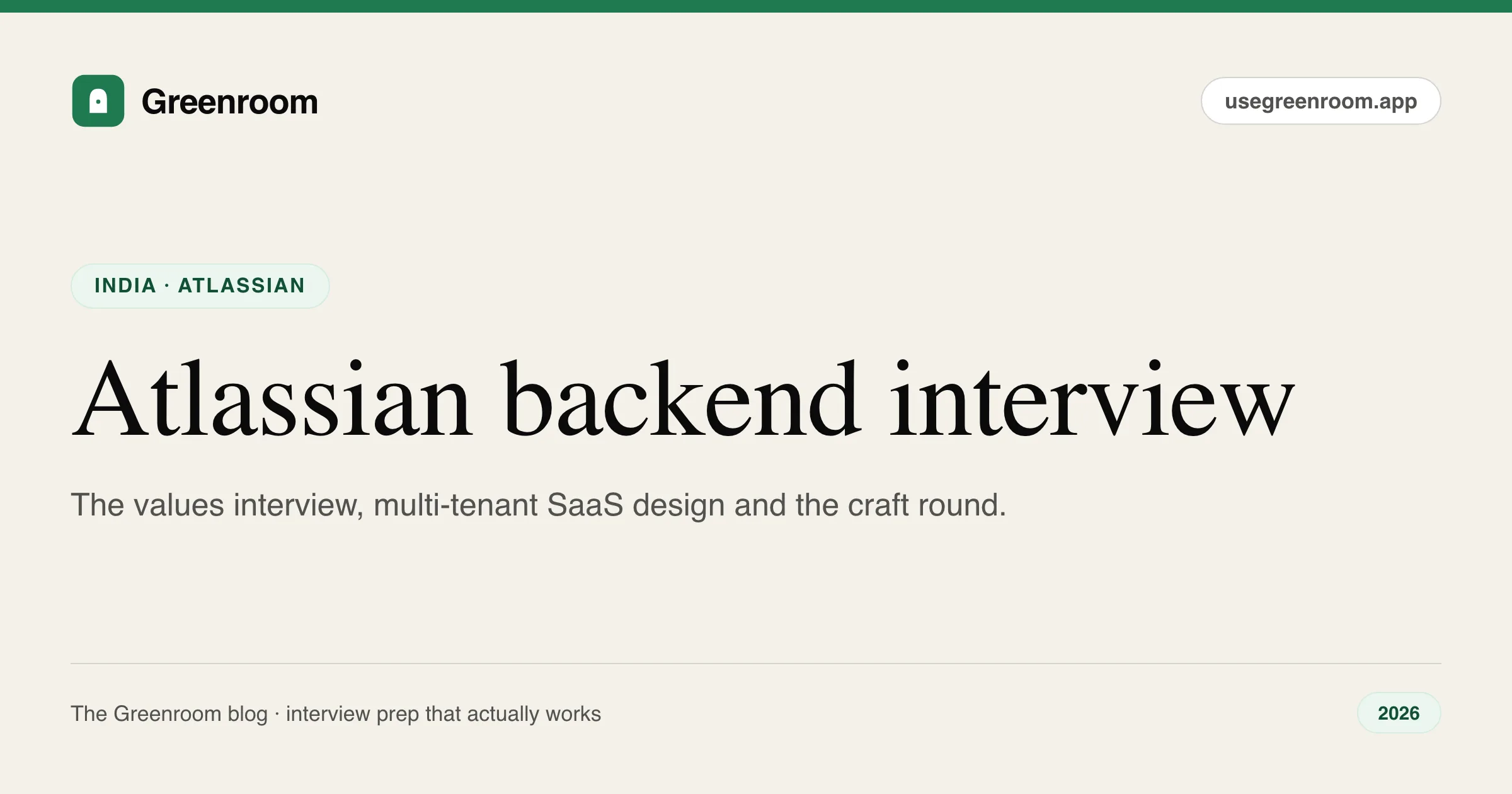 Atlassian backend interview questions guide — cover from Greenroom, the AI mock interviewer