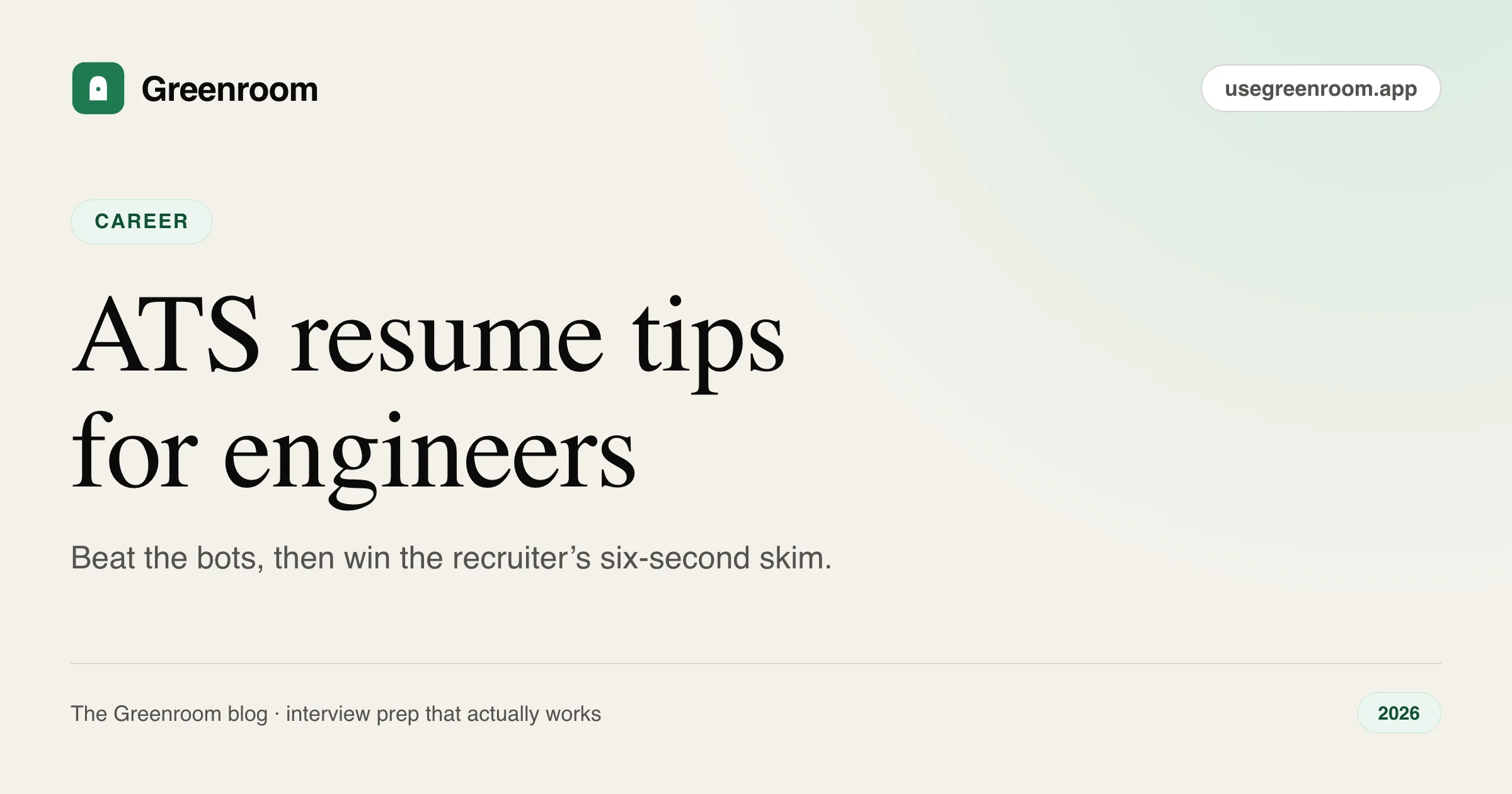 ATS resume tips for software engineers — cover from Greenroom, the AI mock interviewer