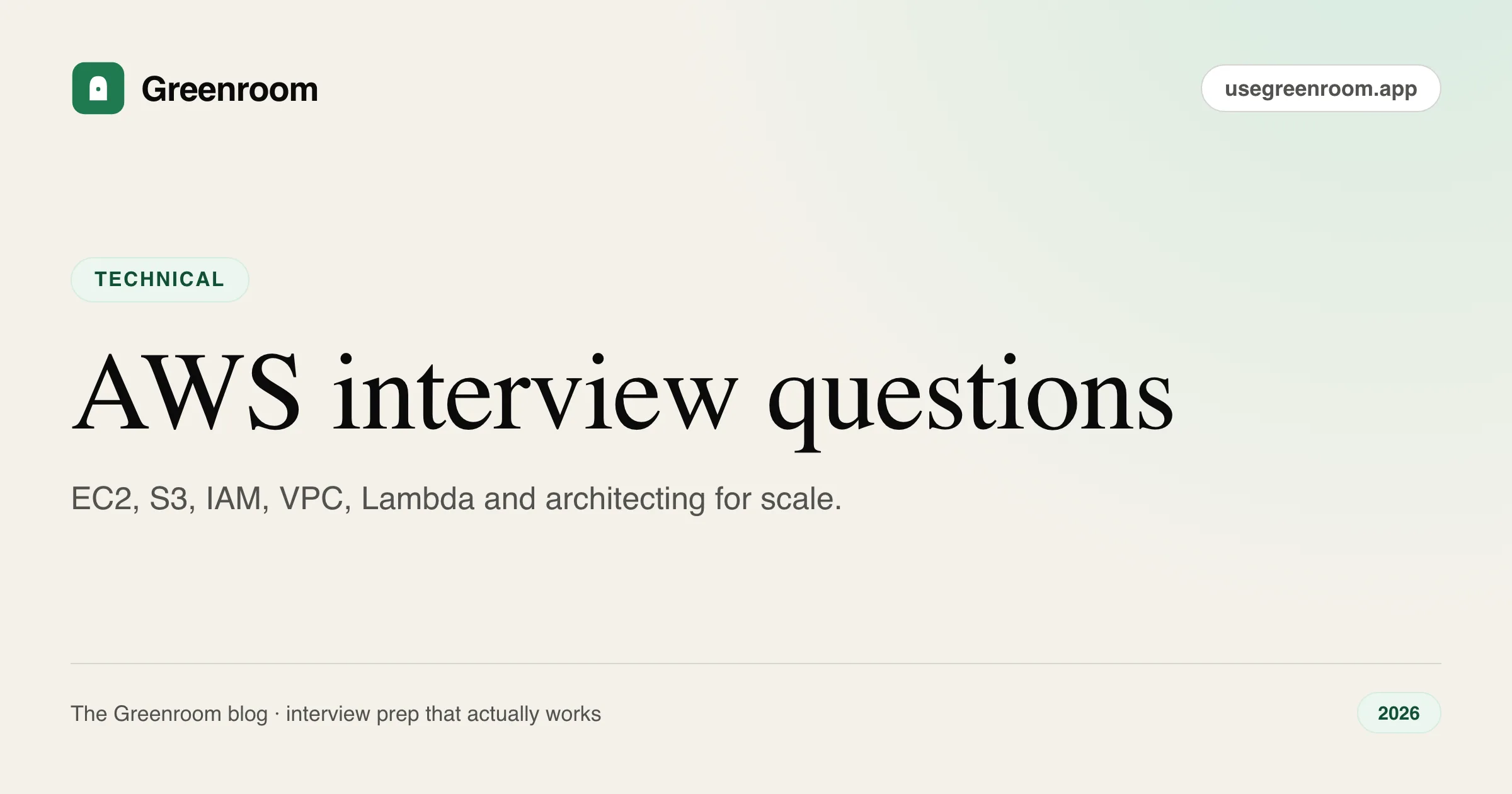 AWS interview questions and answers — cover from Greenroom, the AI mock interviewer