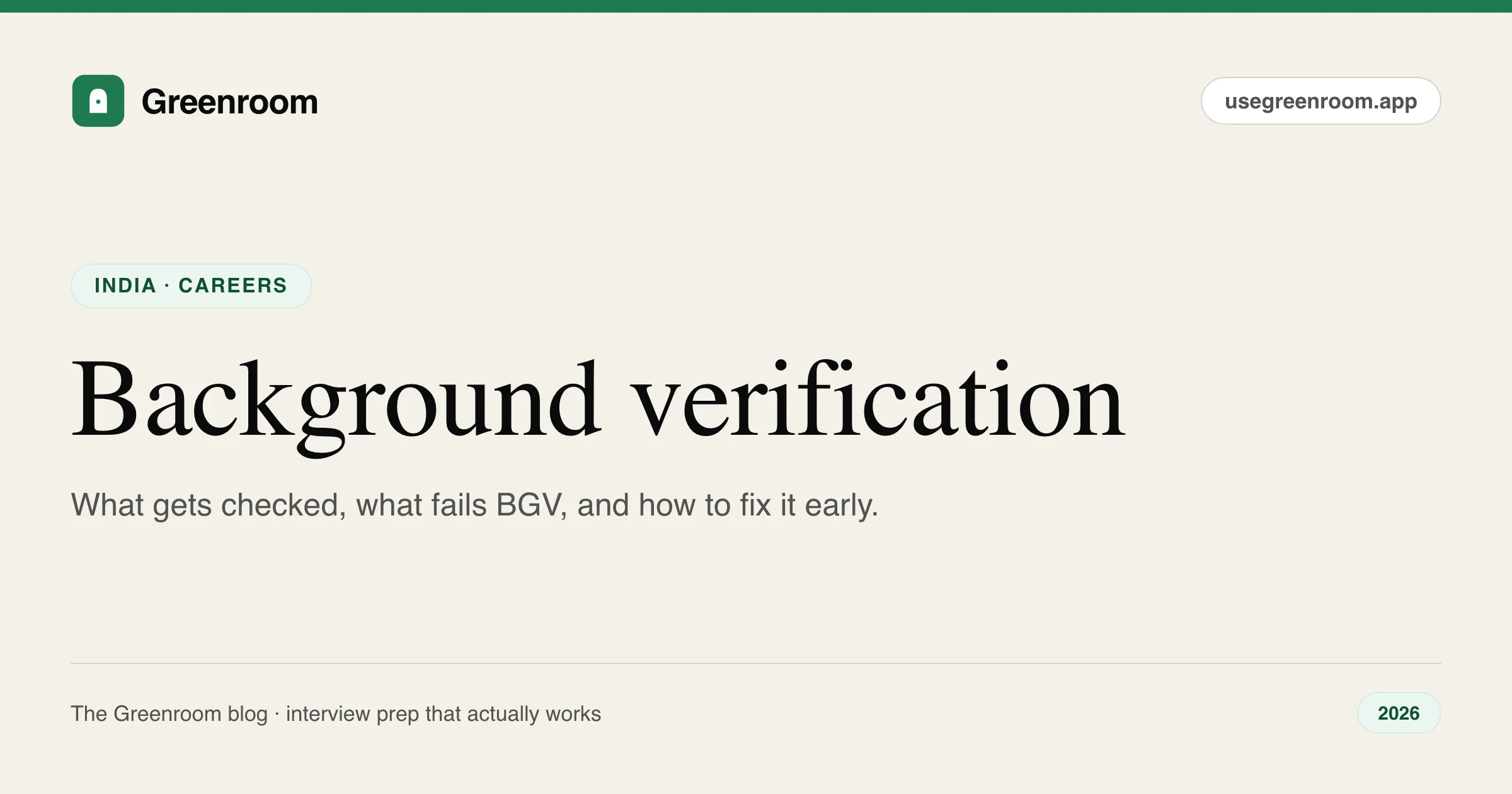 Background verification in India guide — cover from Greenroom, the AI mock interviewer