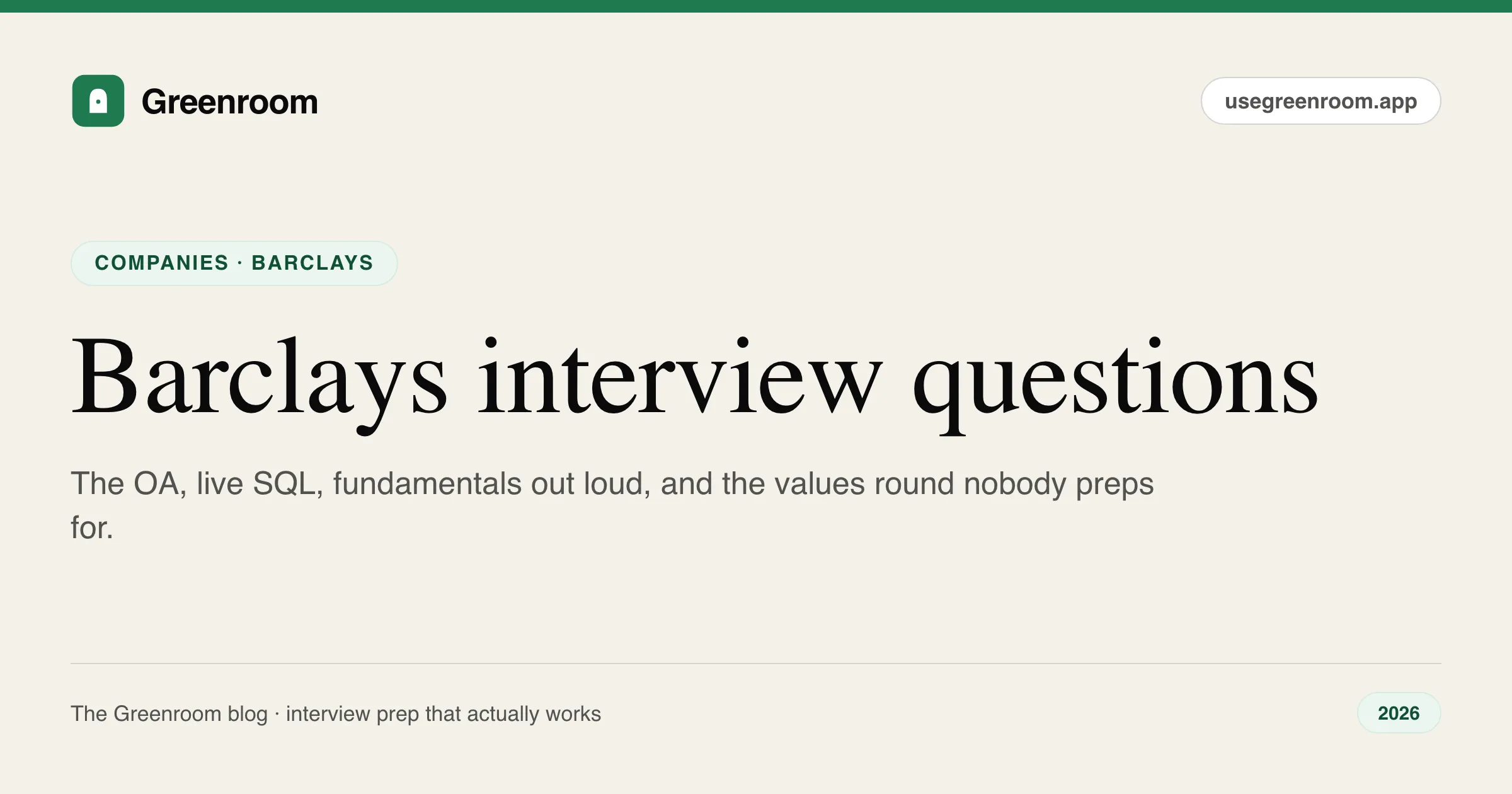 Barclays interview questions — cover from Greenroom, the AI mock interviewer