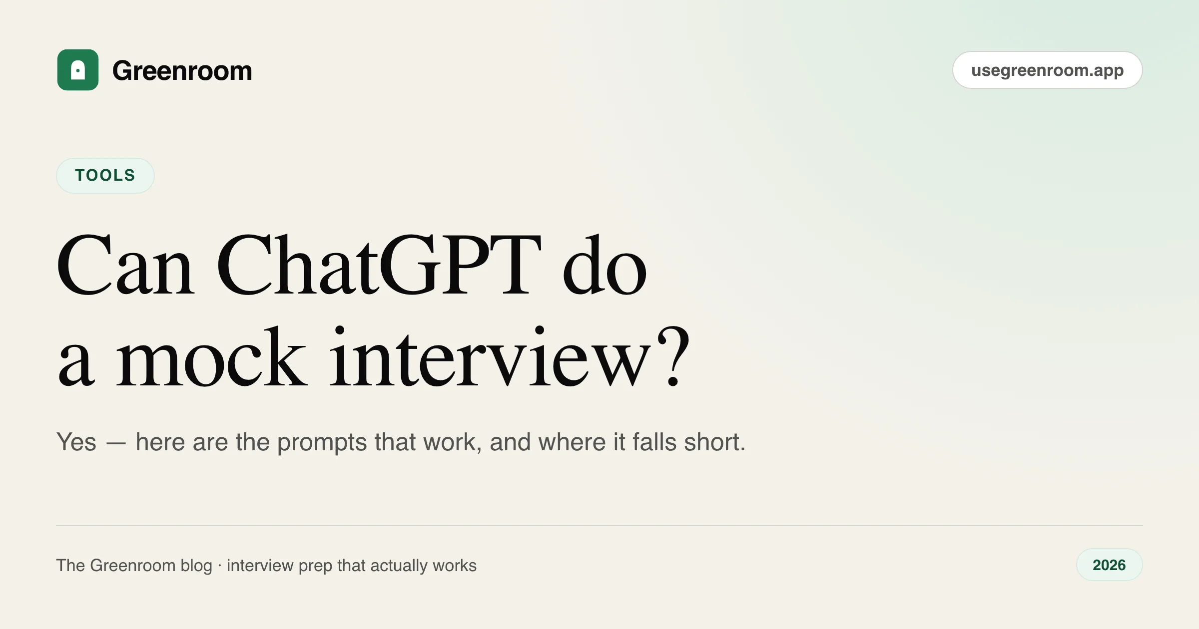 Can ChatGPT do a mock interview? Yes — here's how, and where it falls short — cover illustration from Greenroom, the AI mock interviewer