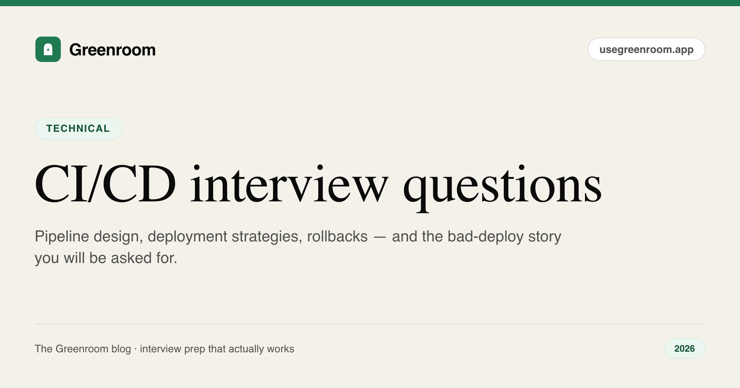 CI/CD interview questions and answers — guide cover from Greenroom, the AI mock interviewer