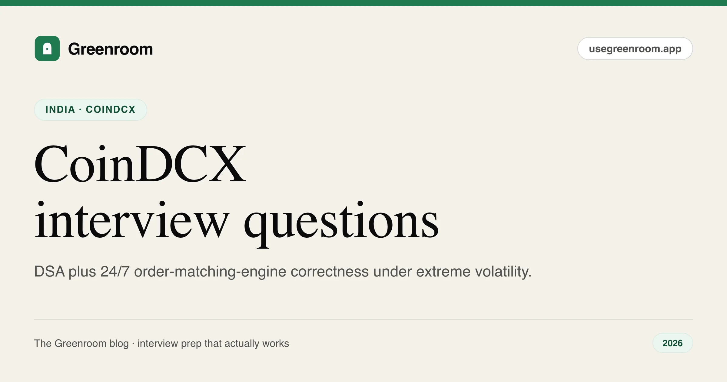 CoinDCX interview questions — cover from Greenroom, the AI mock interviewer
