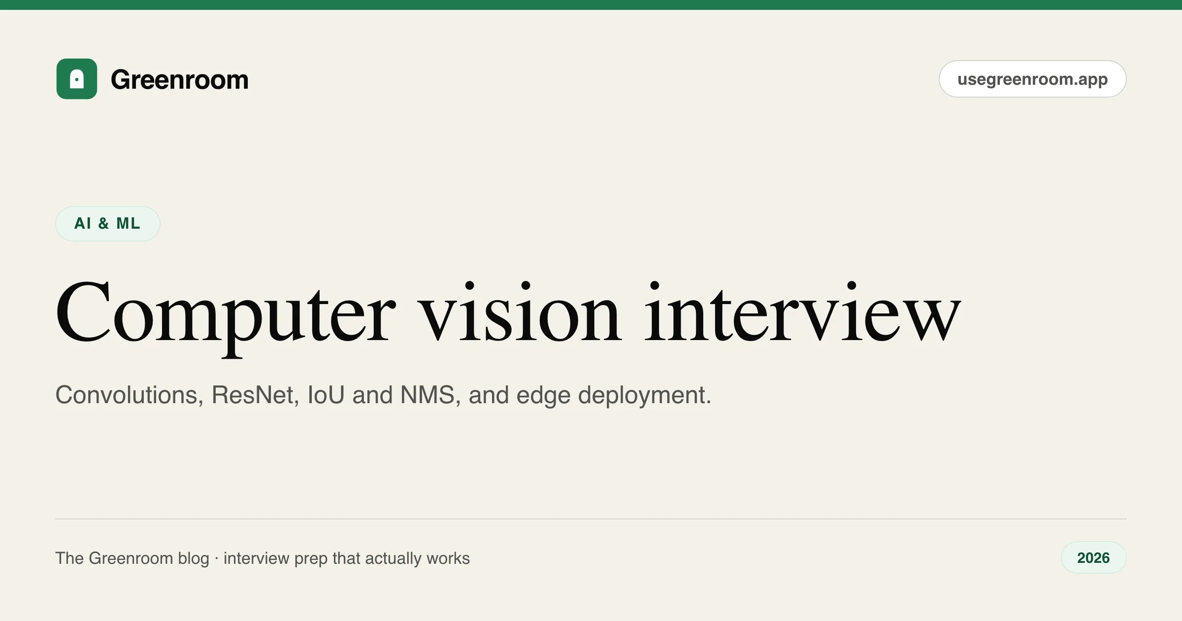 Computer vision interview questions and answers guide — cover from Greenroom, the AI mock interviewer
