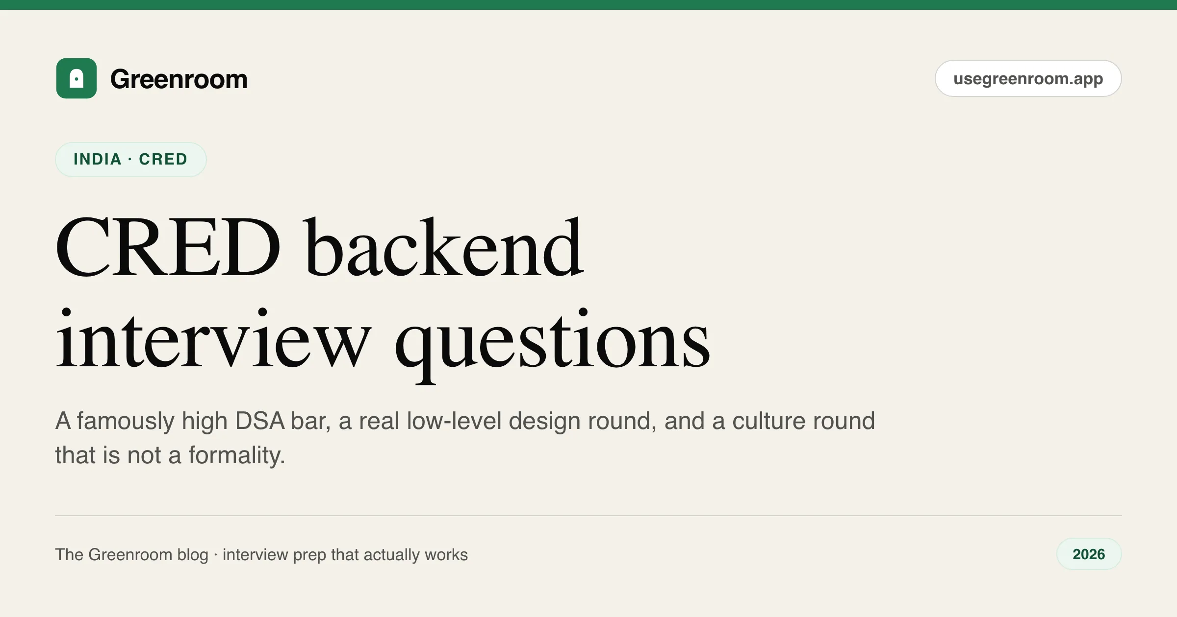 CRED backend interview questions guide — cover from Greenroom, the AI mock interviewer