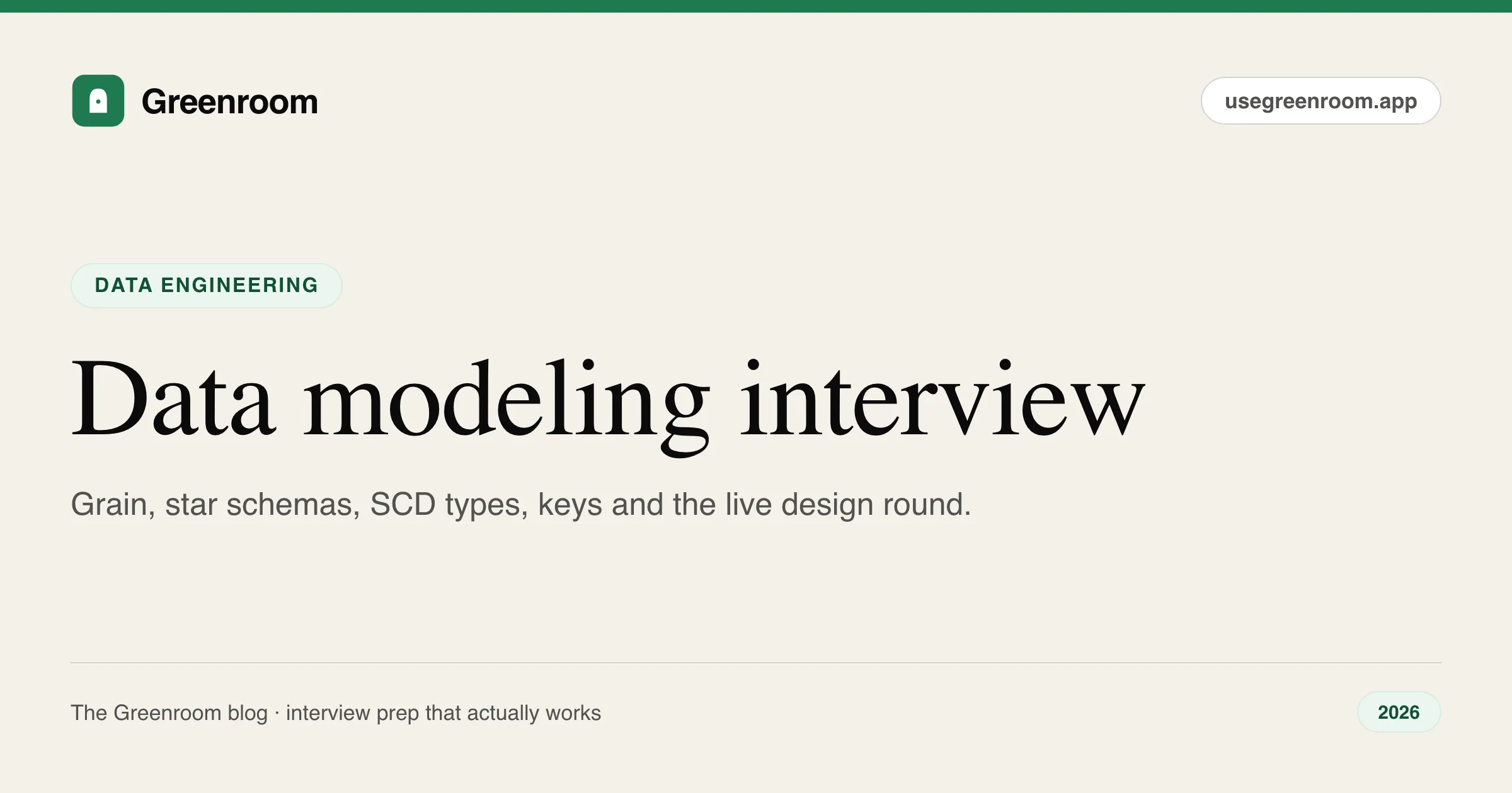 Data modeling interview questions and answers guide — cover from Greenroom, the AI mock interviewer