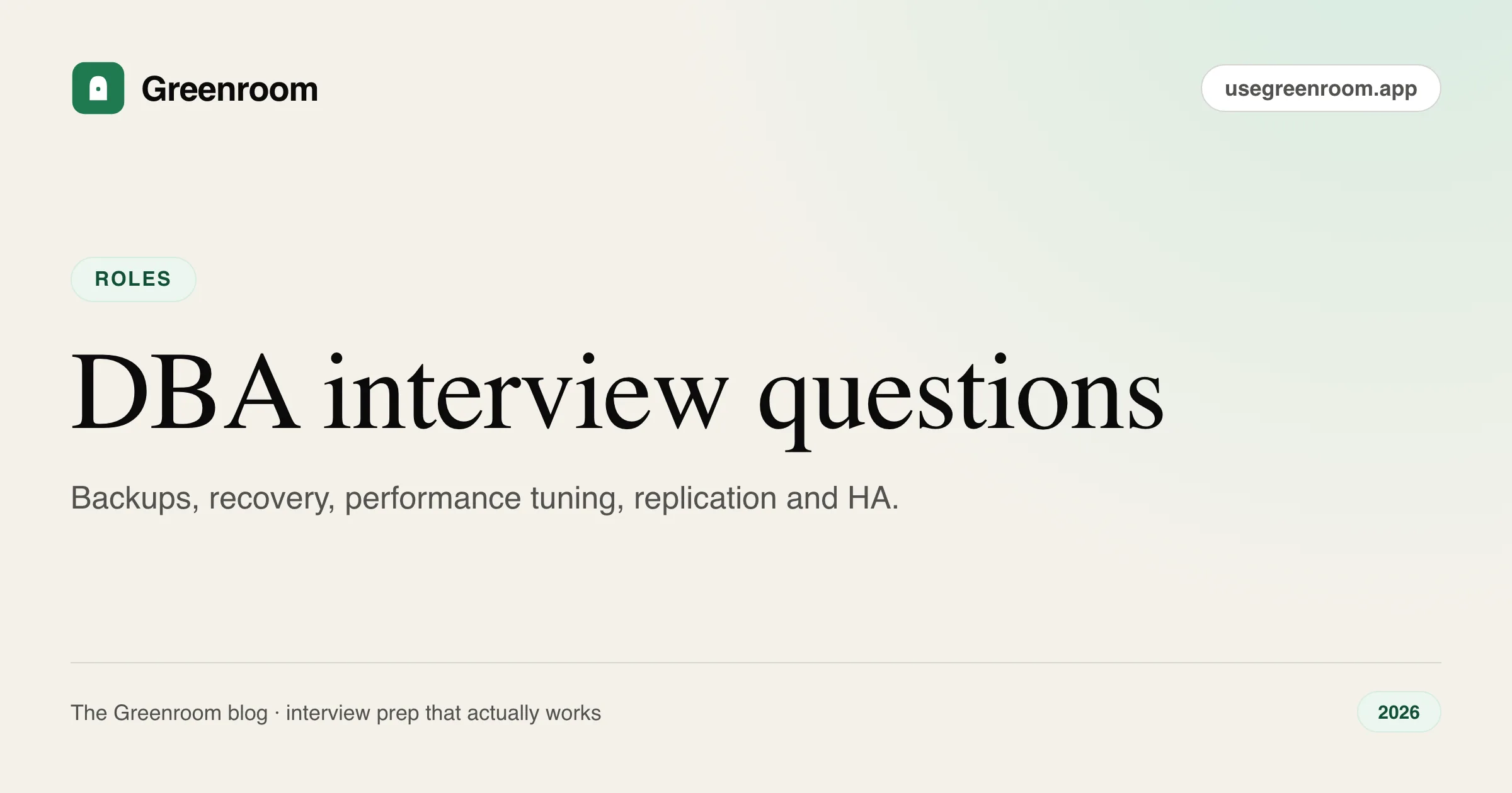 Database administrator DBA interview questions and answers — cover from Greenroom, the AI mock interviewer