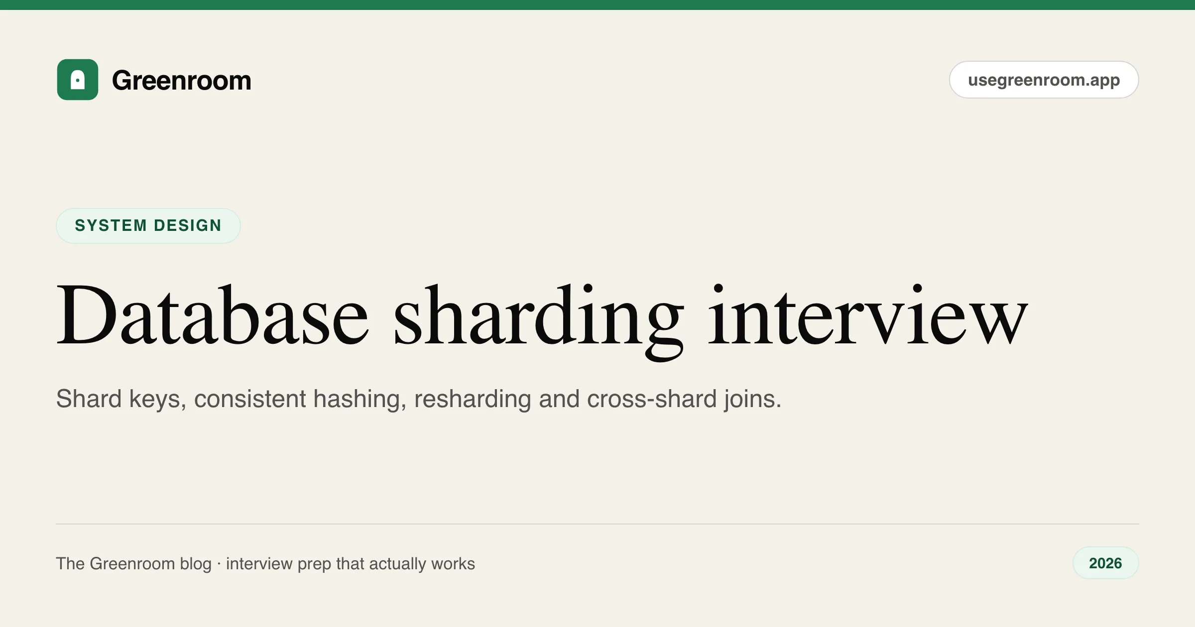 Database sharding interview questions guide — cover from Greenroom, the AI mock interviewer