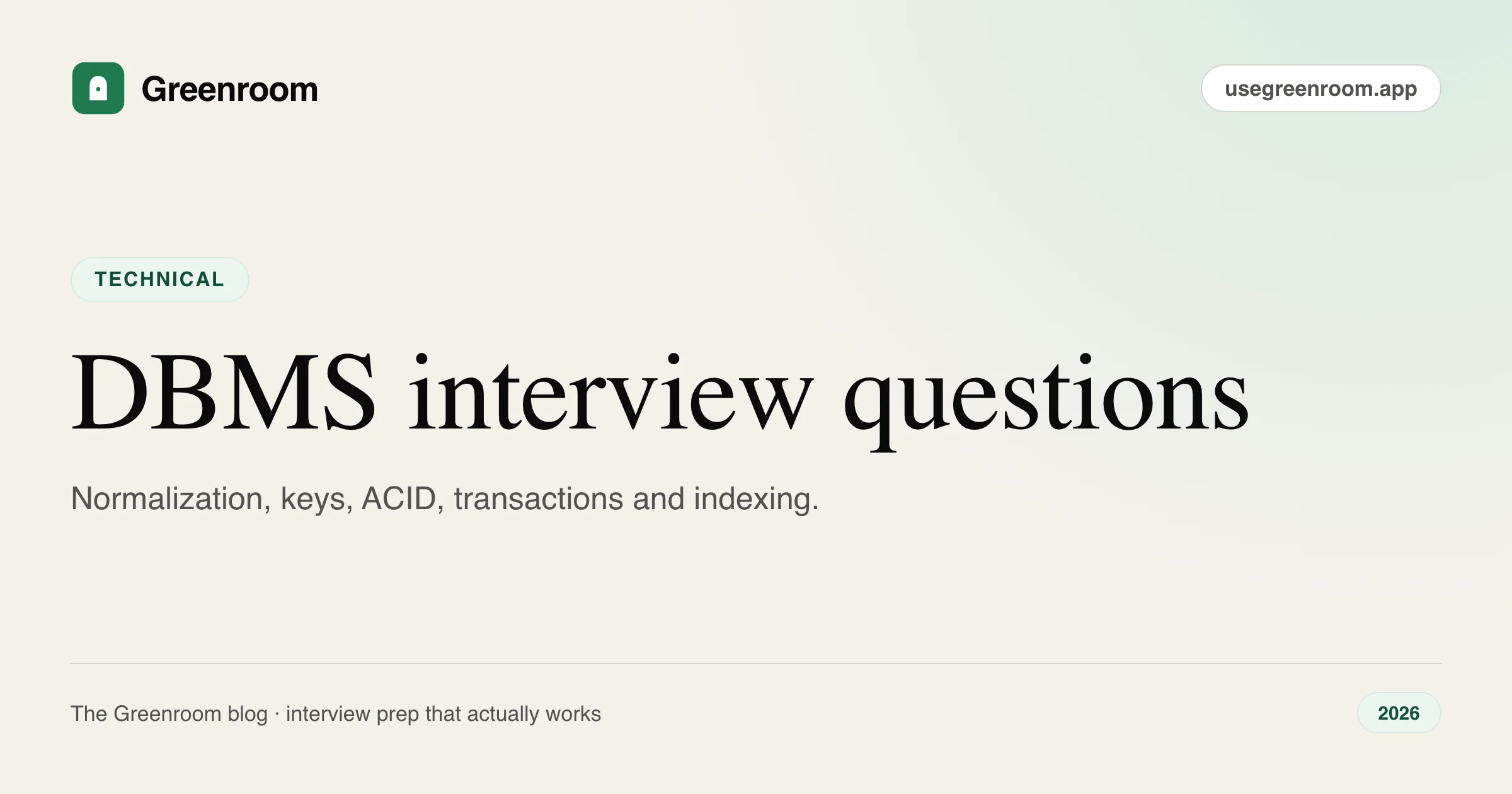 DBMS interview questions and answers — cover from Greenroom, the AI mock interviewer