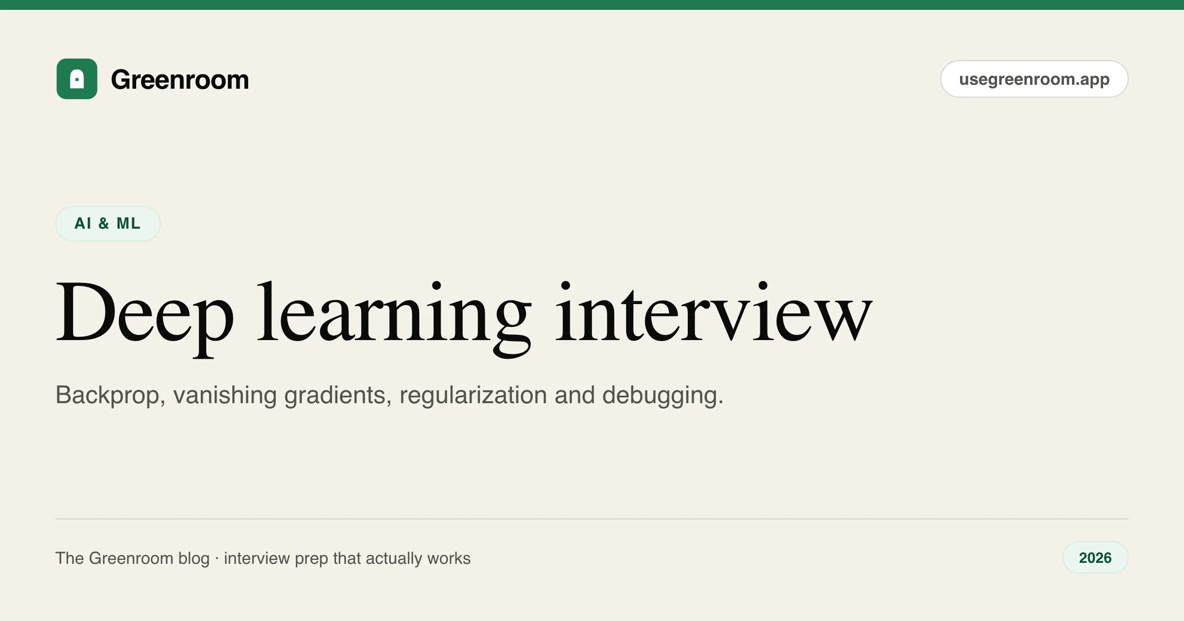 Deep learning interview questions and answers guide — cover from Greenroom, the AI mock interviewer