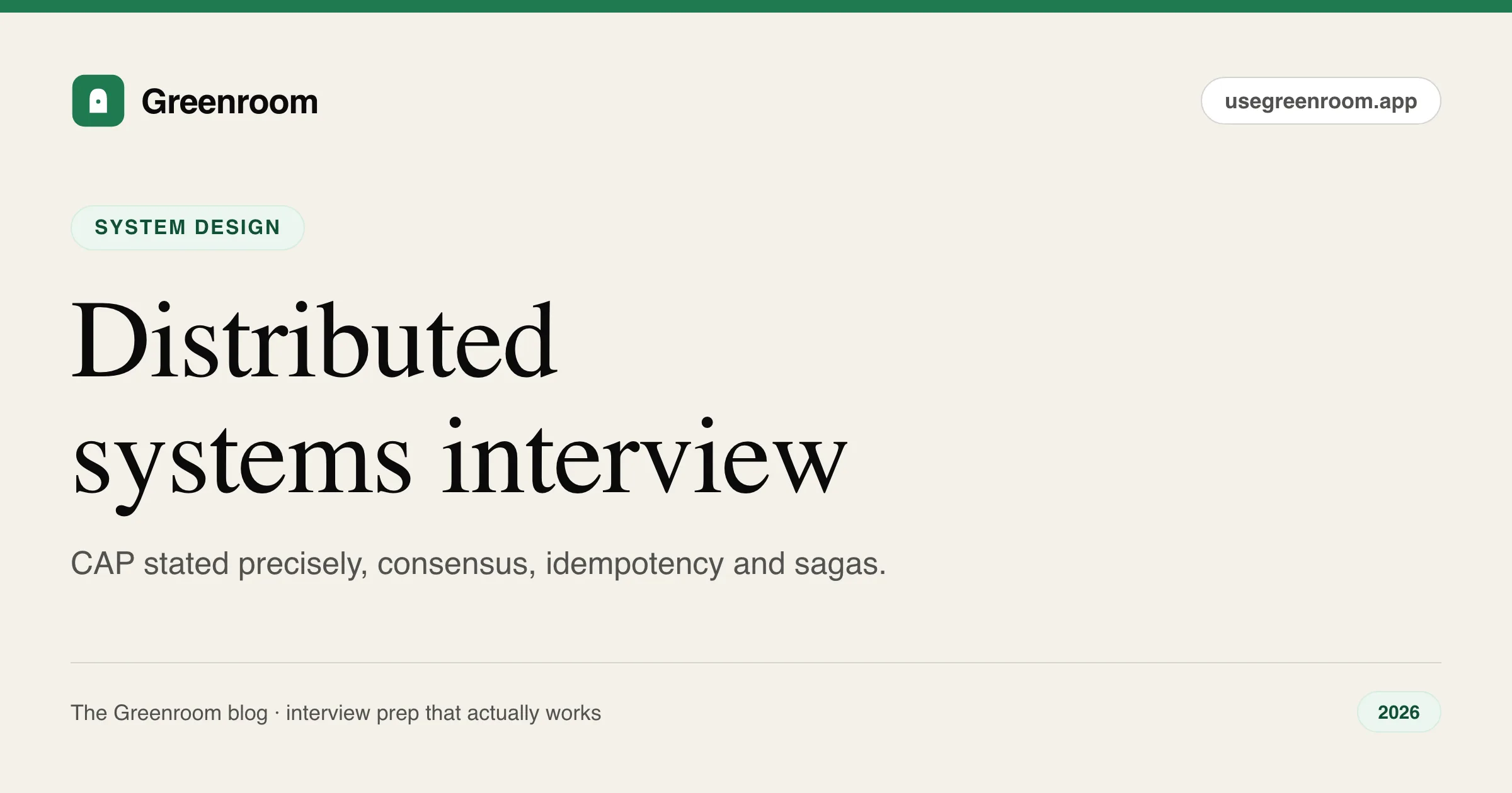 Distributed systems interview questions guide — cover from Greenroom, the AI mock interviewer