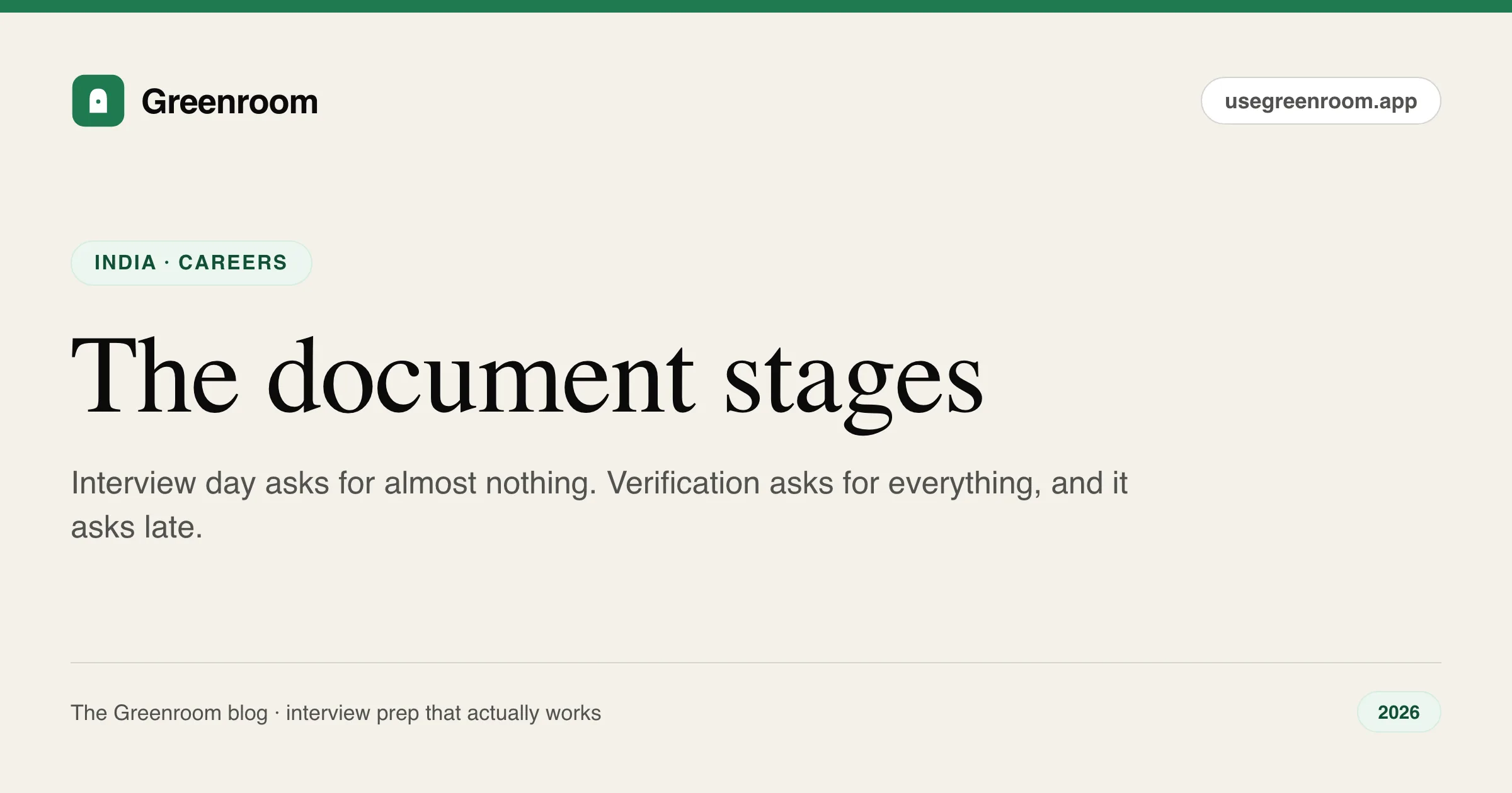 Documents required for interview in India — what to carry on interview day and what HR asks for at offer, background verification and joining, guide from Greenroom, the AI mock interviewer