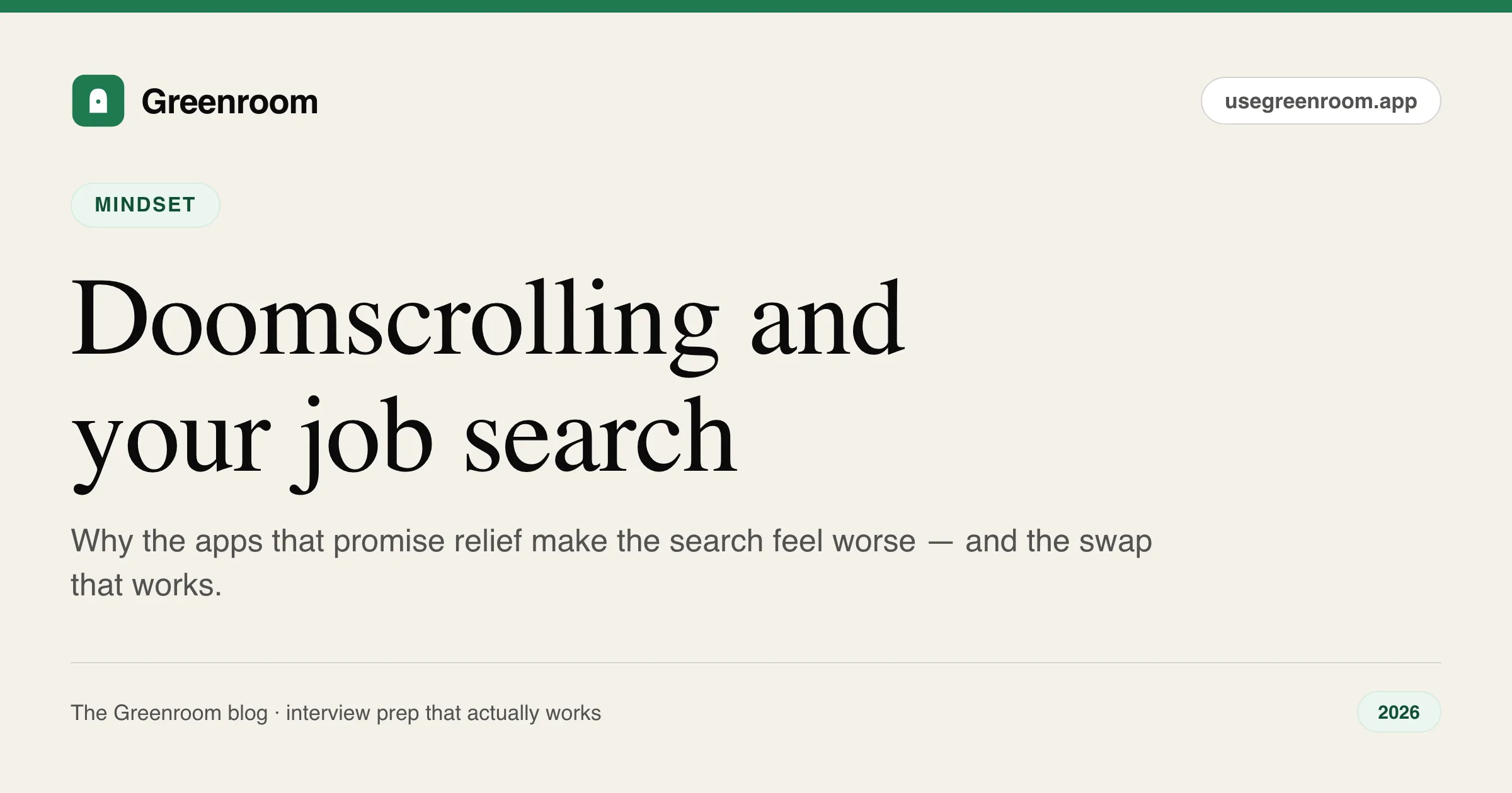 Doomscrolling and your job search — cover from Greenroom, the AI mock interviewer