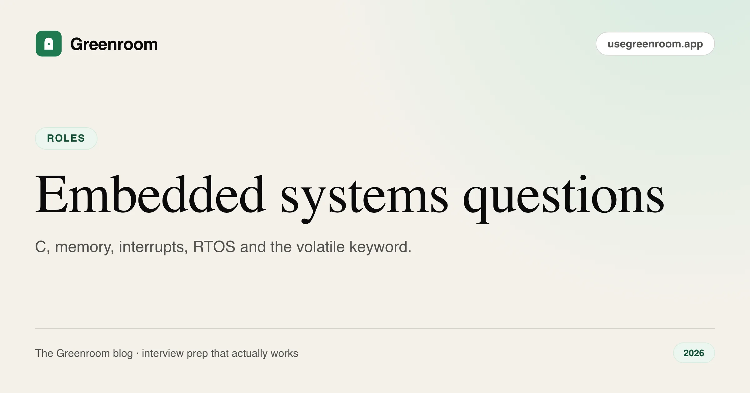 Embedded systems interview questions and answers — cover from Greenroom, the AI mock interviewer