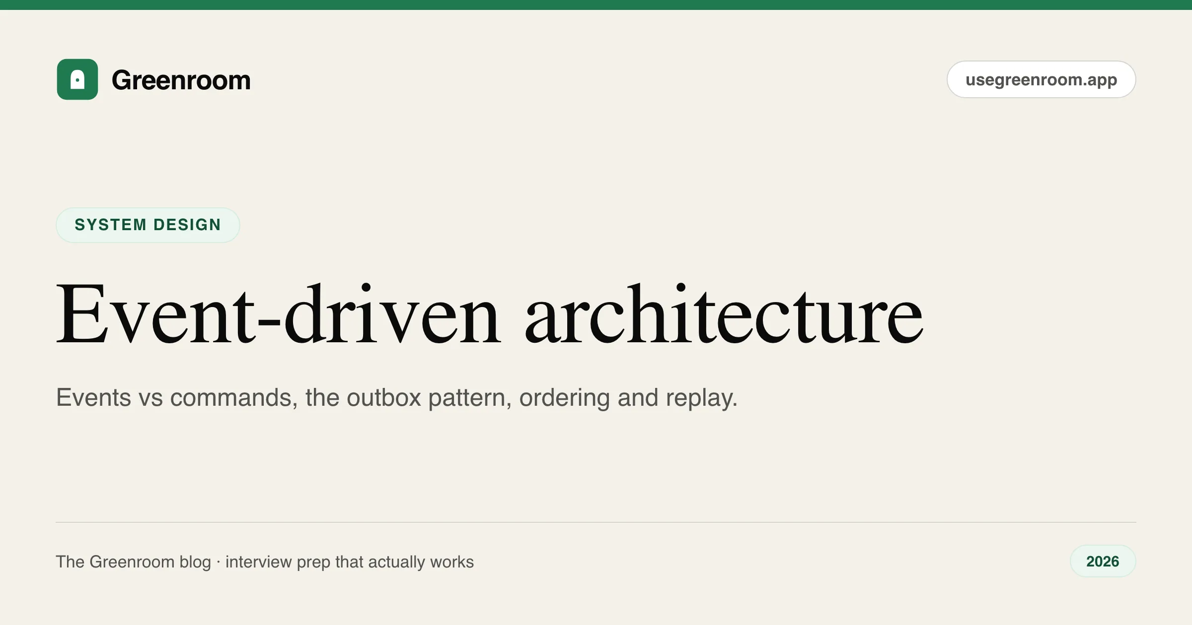 Event-driven architecture interview questions guide — cover from Greenroom, the AI mock interviewer