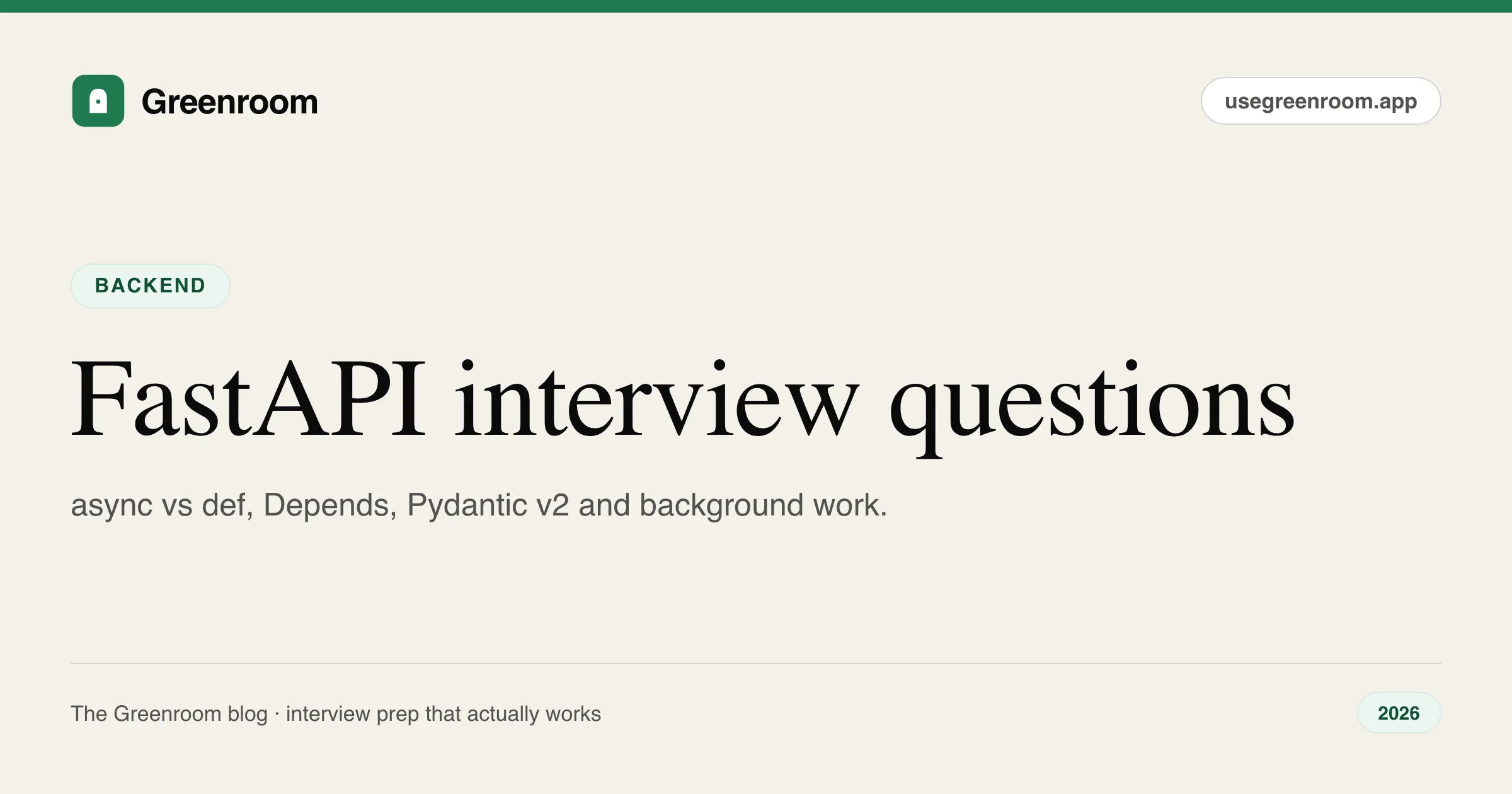 FastAPI interview questions and answers guide — cover from Greenroom, the AI mock interviewer