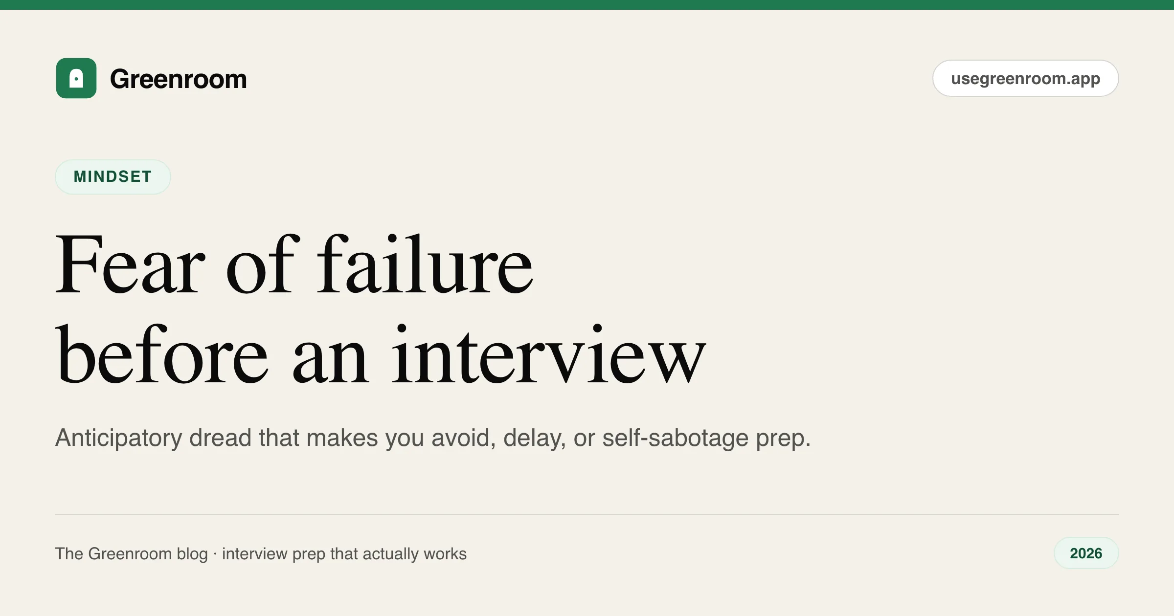 Fear of failure before an interview — the avoidance cycle diagram from Greenroom, the AI mock interviewer