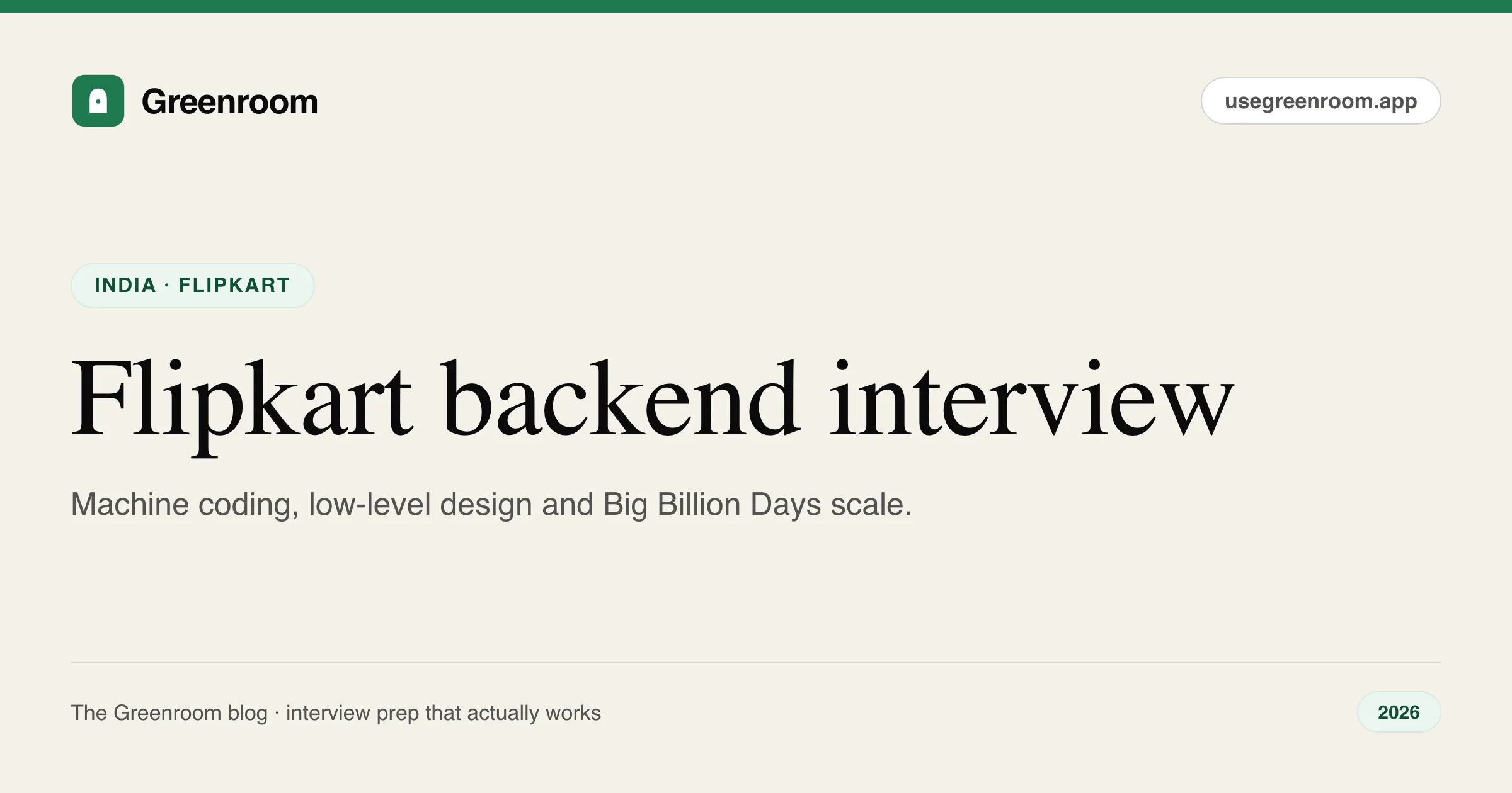 Flipkart backend interview questions guide — cover from Greenroom, the AI mock interviewer