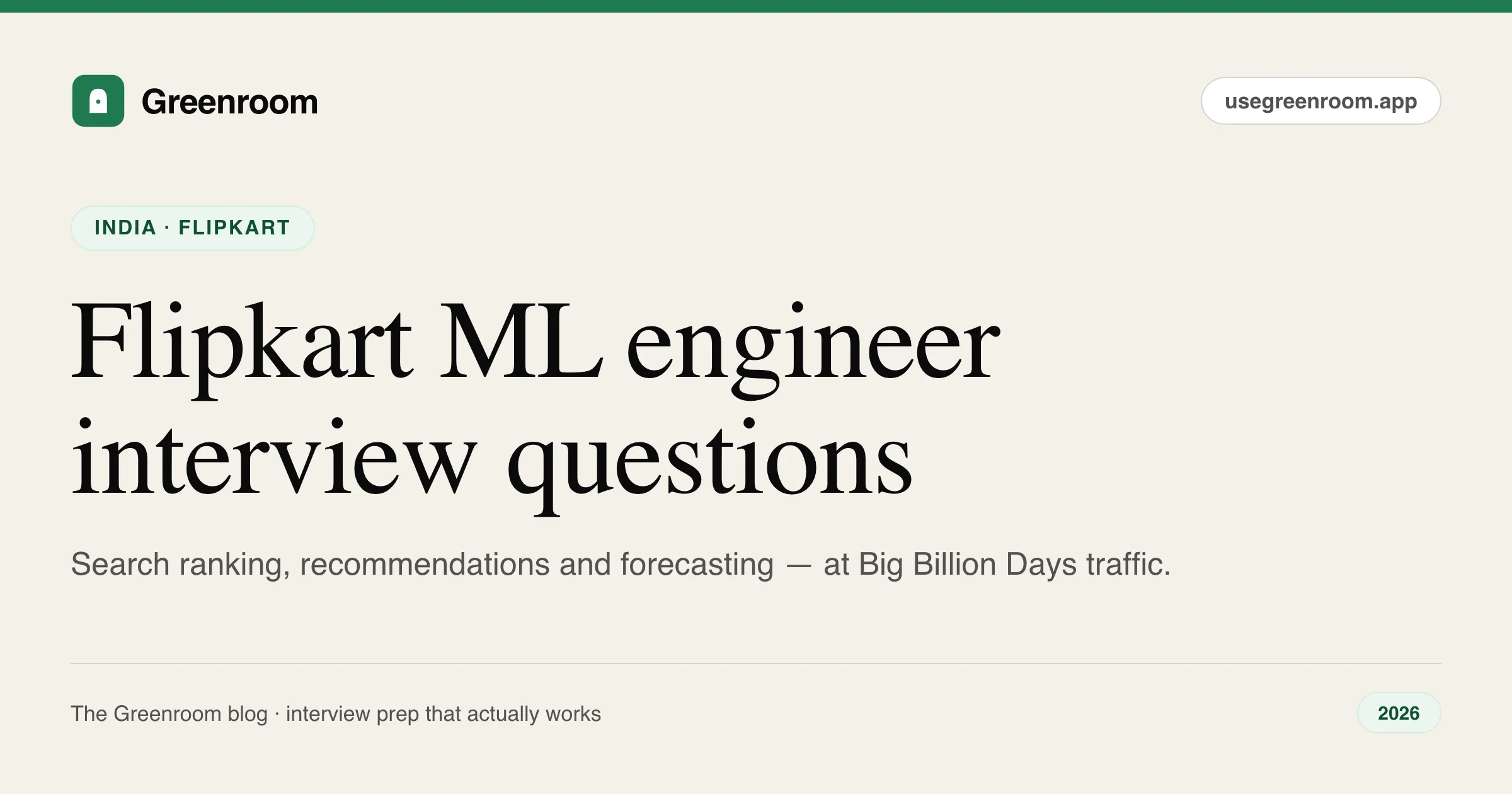 Flipkart ML engineer interview questions guide — cover from Greenroom, the AI mock interviewer
