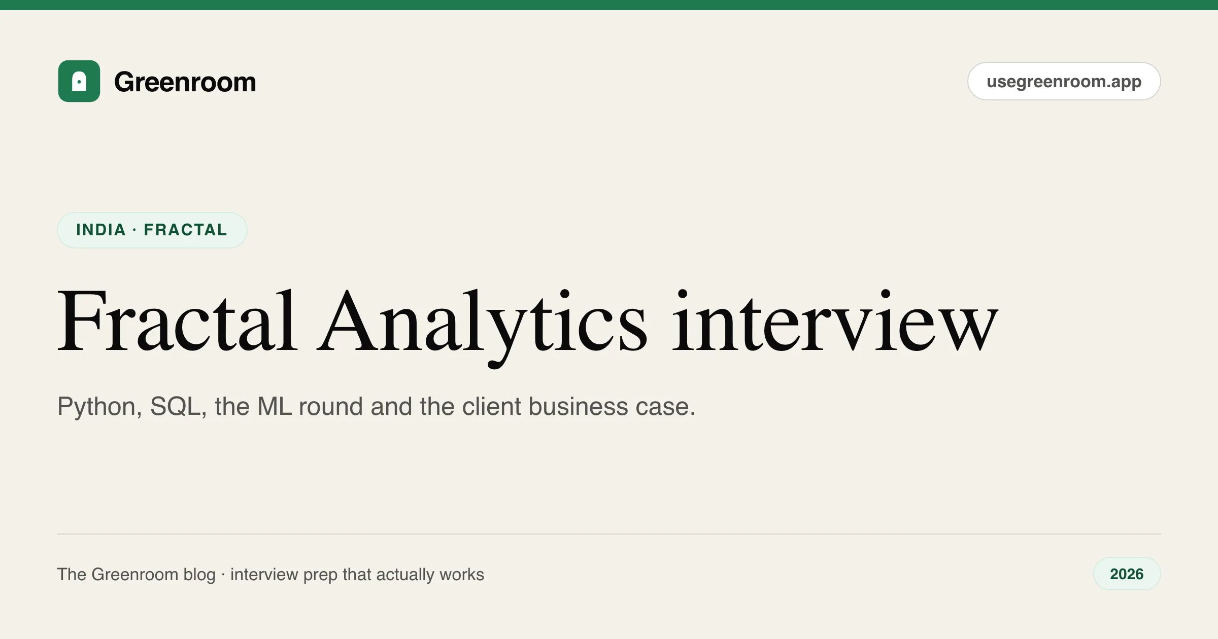 Fractal Analytics interview questions guide — cover from Greenroom, the AI mock interviewer