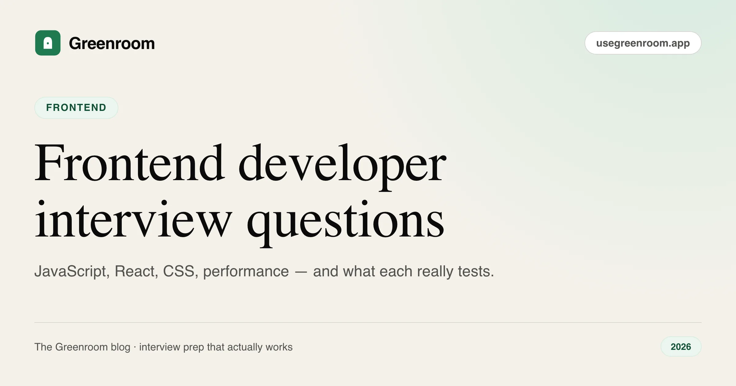 Frontend developer interview questions and answers — cover from Greenroom, the AI mock interviewer