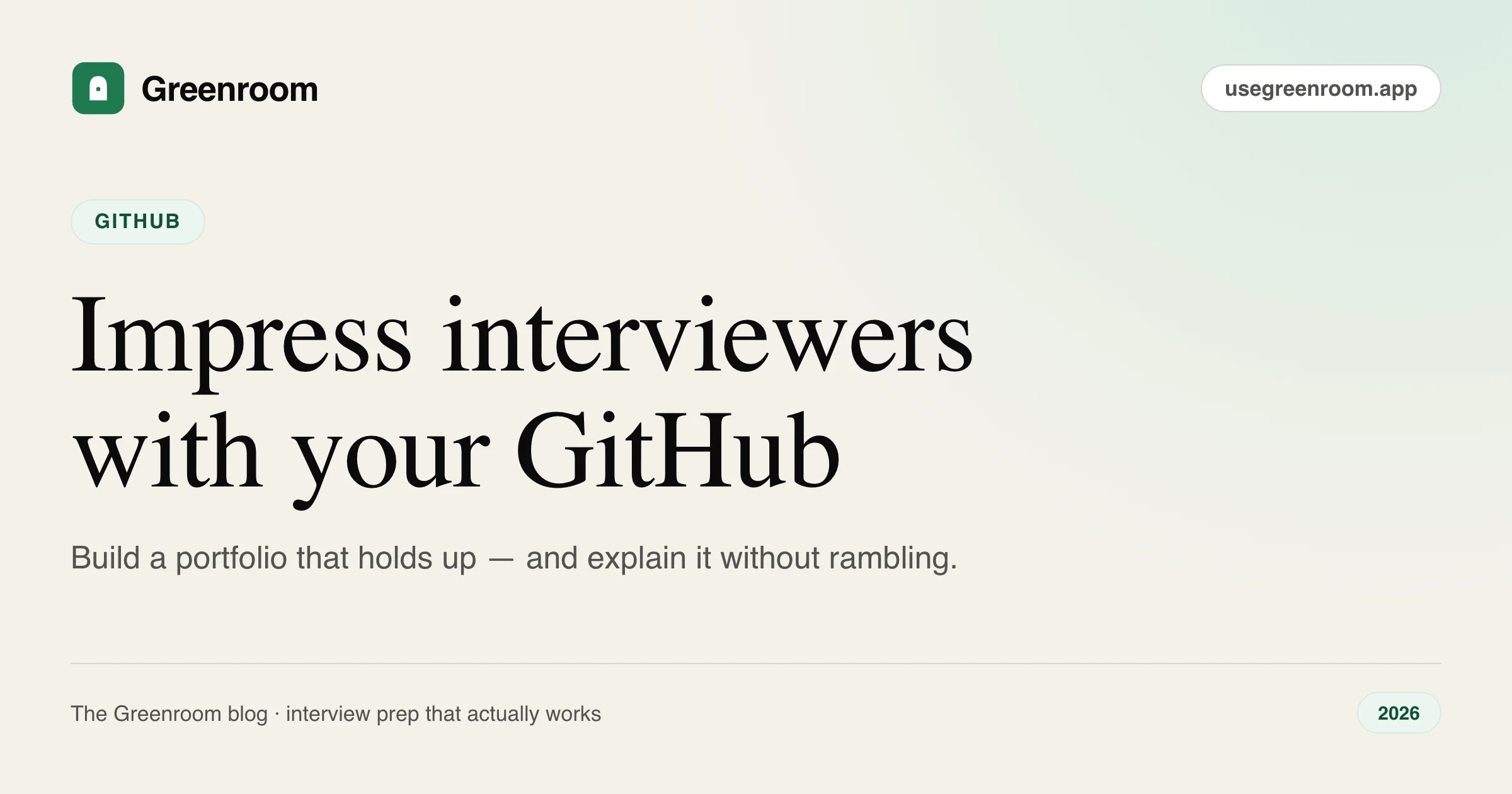 GitHub projects से इंटरव्यू में कैसे impress करें — a practical guide for Indian engineers — cover illustration from Greenroom, the AI mock interviewer