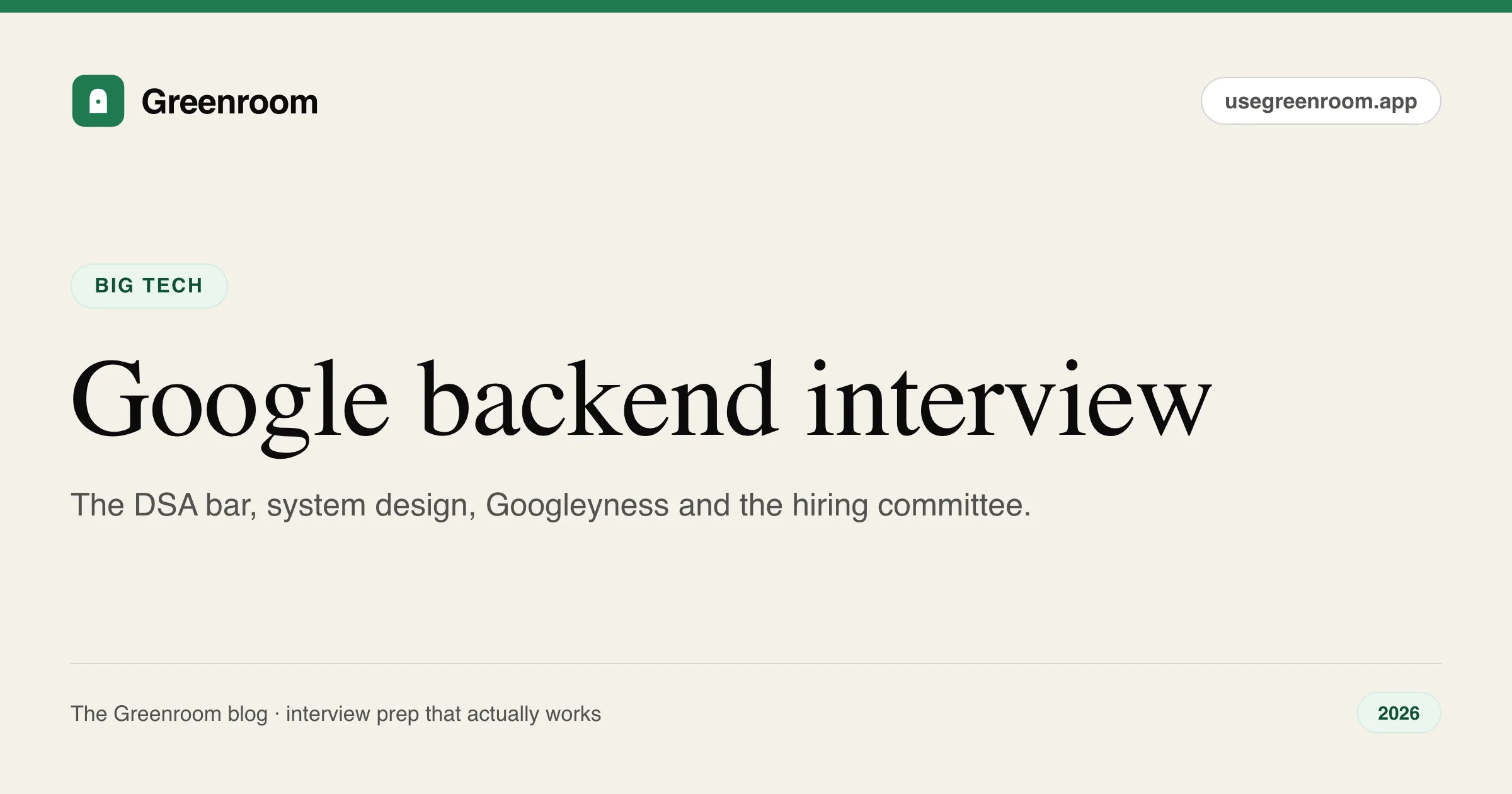 Google backend engineer interview questions guide — cover from Greenroom, the AI mock interviewer