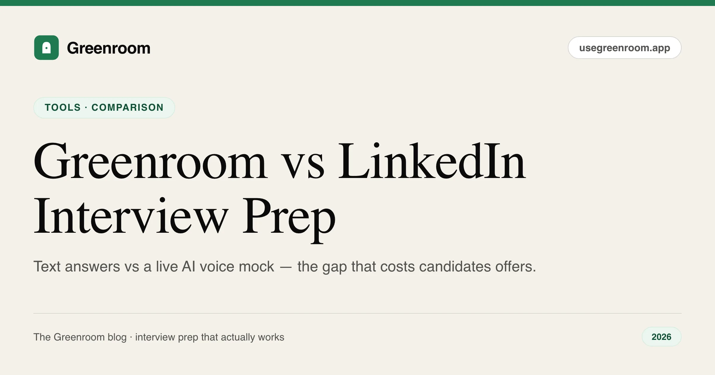 Greenroom vs LinkedIn Interview Prep — typing answers vs speaking them out loud with an AI voice interviewer