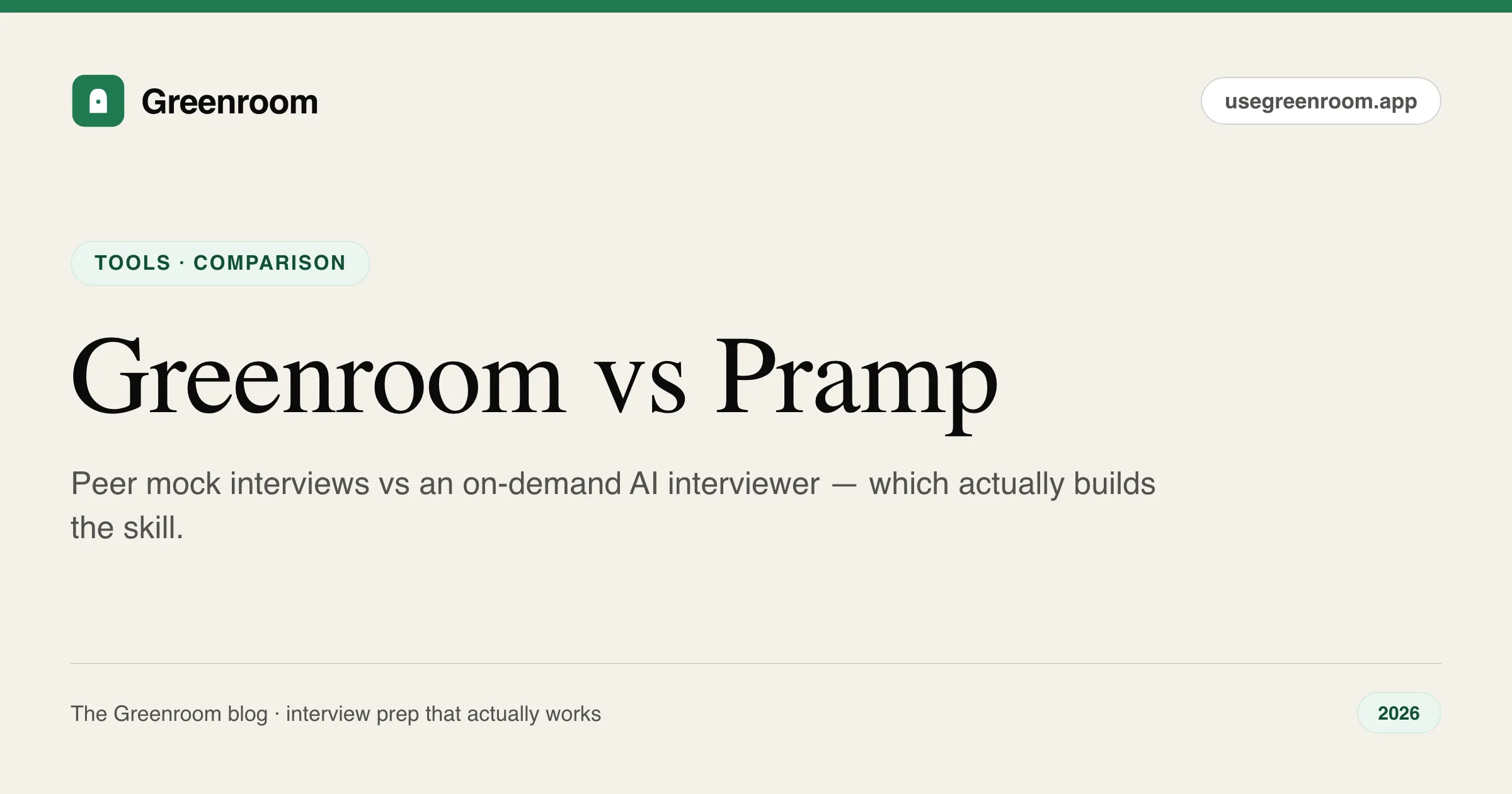 Greenroom vs Pramp — peer mock interviews compared against an on-demand AI mock interviewer