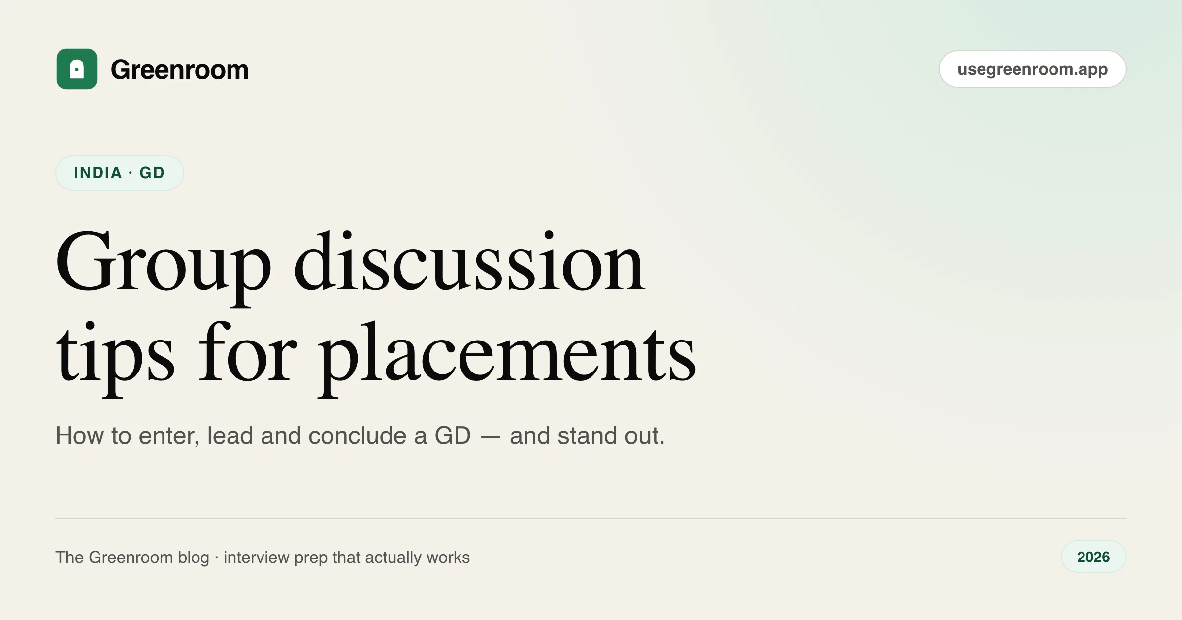 Group discussion tips for campus placements — cover from Greenroom, the AI mock interviewer