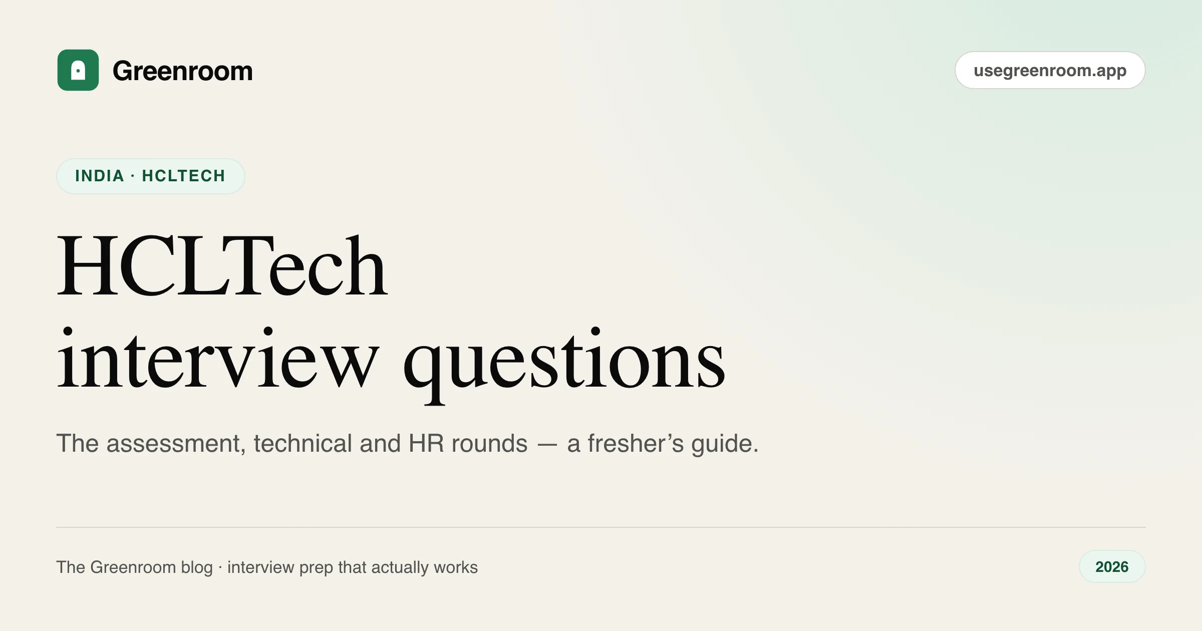HCLTech interview questions and process guide — cover from Greenroom, the AI mock interviewer