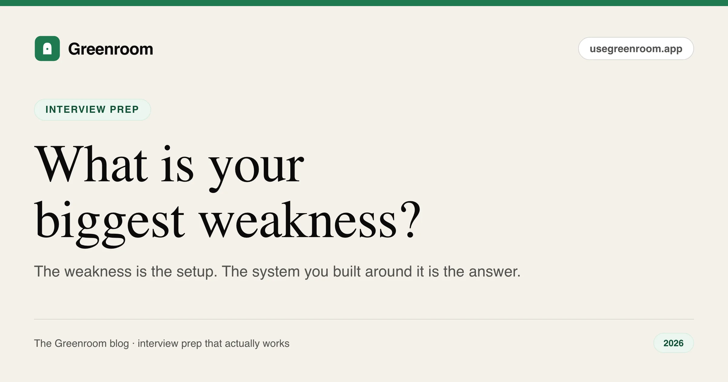 How to answer what is your biggest weakness in an interview — guide cover from Greenroom, the AI mock interviewer