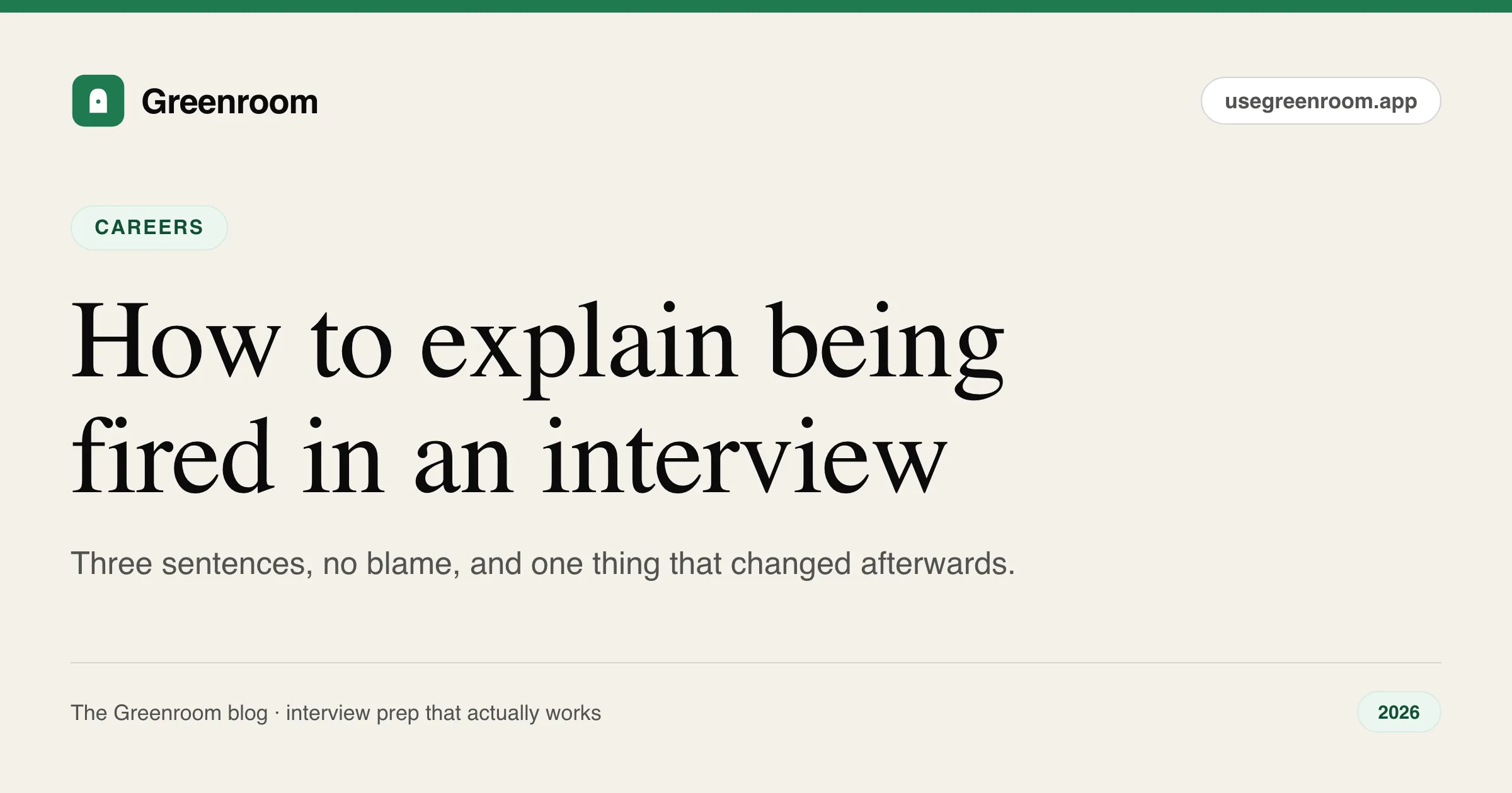 How to explain being fired in an interview — guide cover from Greenroom, the AI mock interviewer