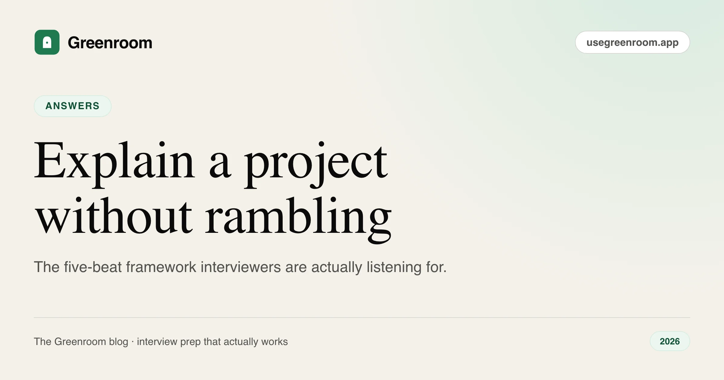 How to explain a project in an interview without rambling — cover illustration from Greenroom, the AI mock interviewer