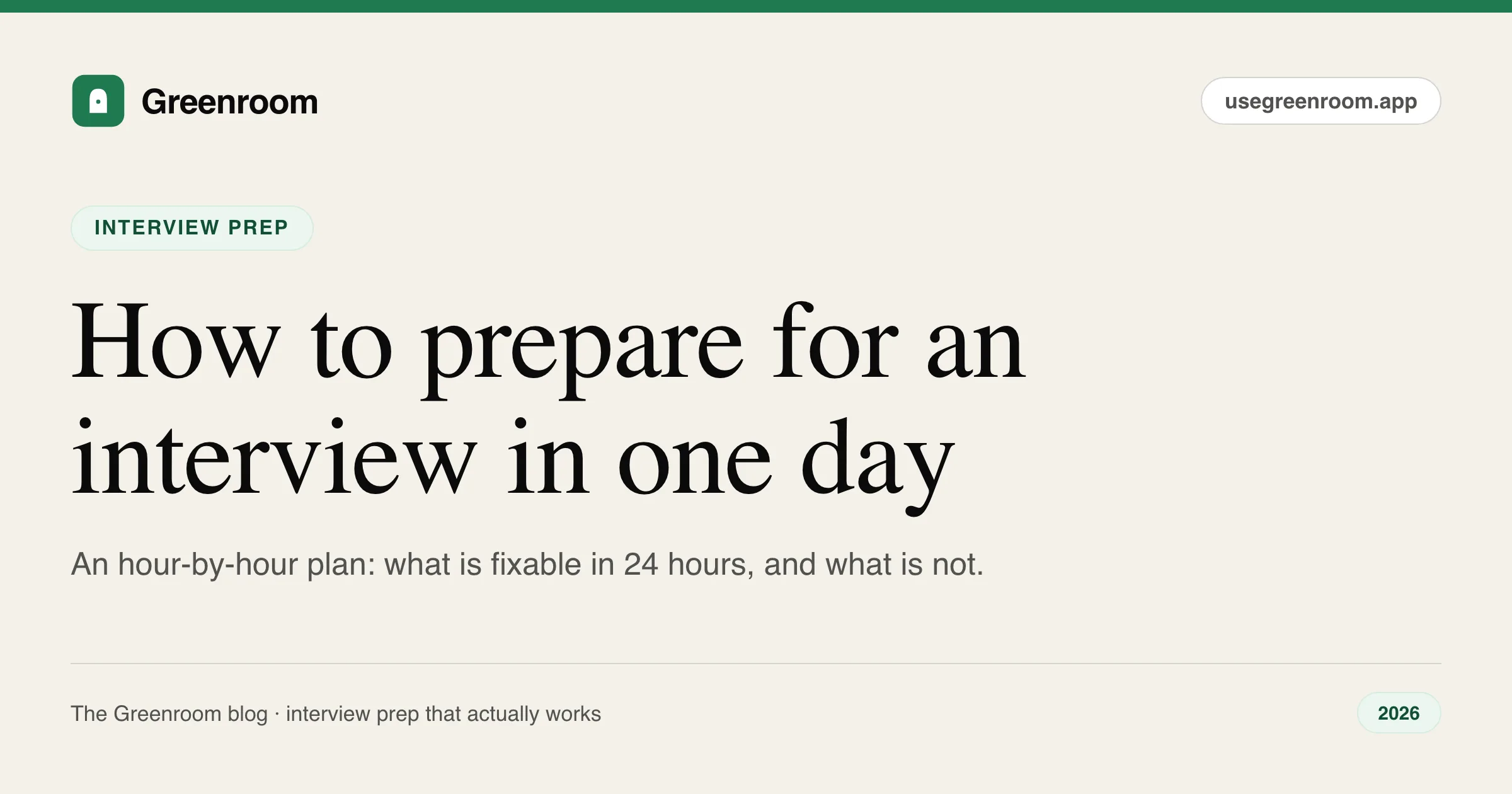 How to prepare for an interview in one day — 24-hour plan cover from Greenroom, the AI mock interviewer