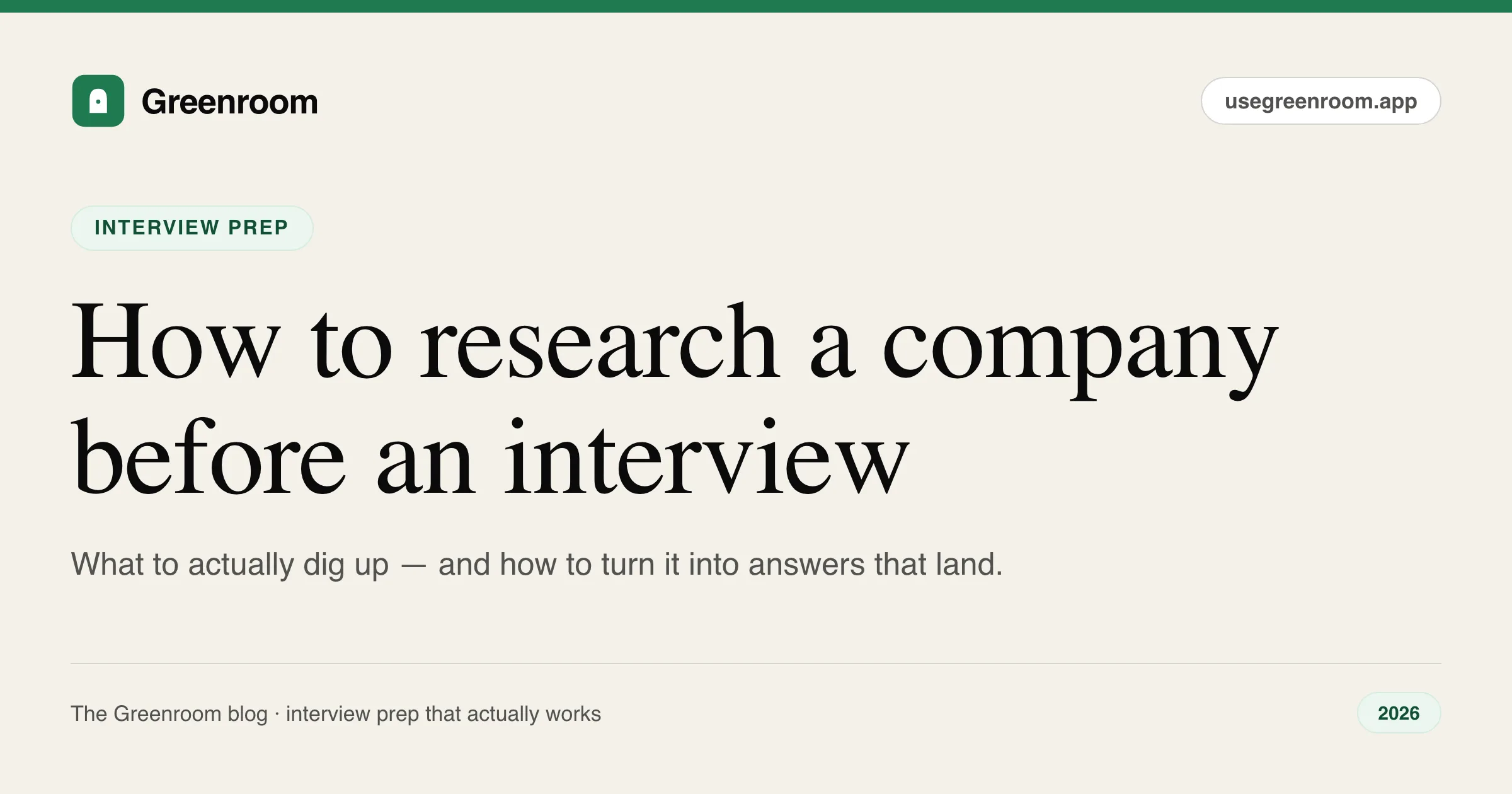 How to research a company before an interview — preparation guide from Greenroom, the AI mock interviewer