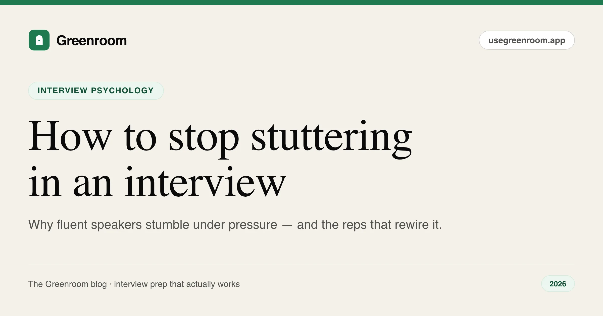 How to stop stuttering in an interview — cover from Greenroom, the AI mock interviewer