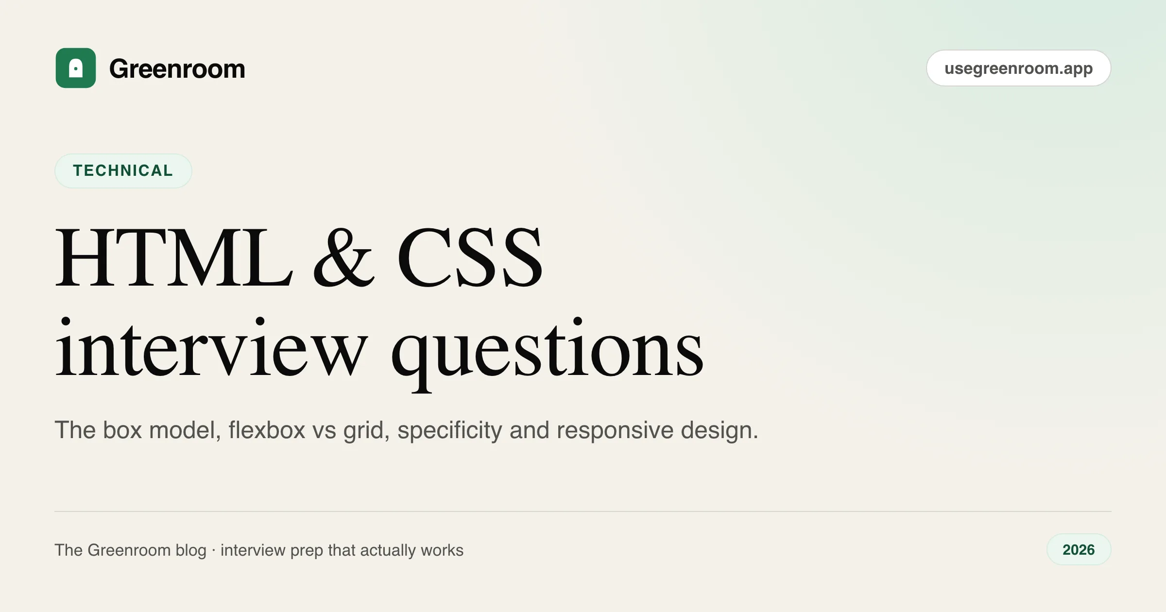 HTML and CSS interview questions and answers — cover from Greenroom, the AI mock interviewer