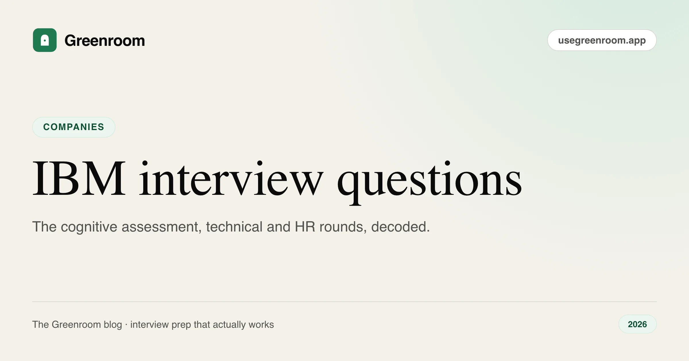 IBM interview questions and process guide — cover from Greenroom, the AI mock interviewer