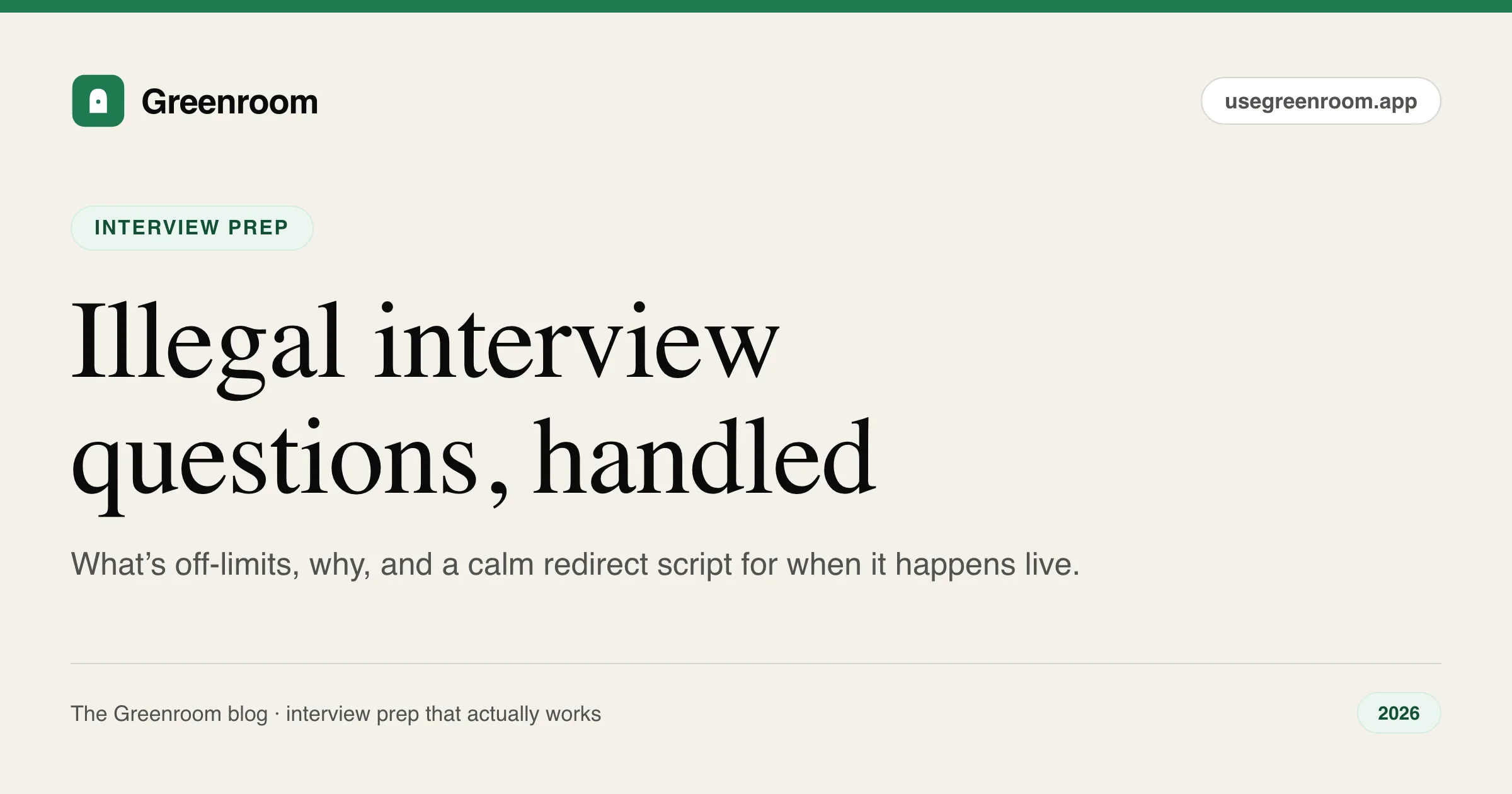 Illegal interview questions and how to handle them — a calm redirect script, from Greenroom, the AI mock interviewer